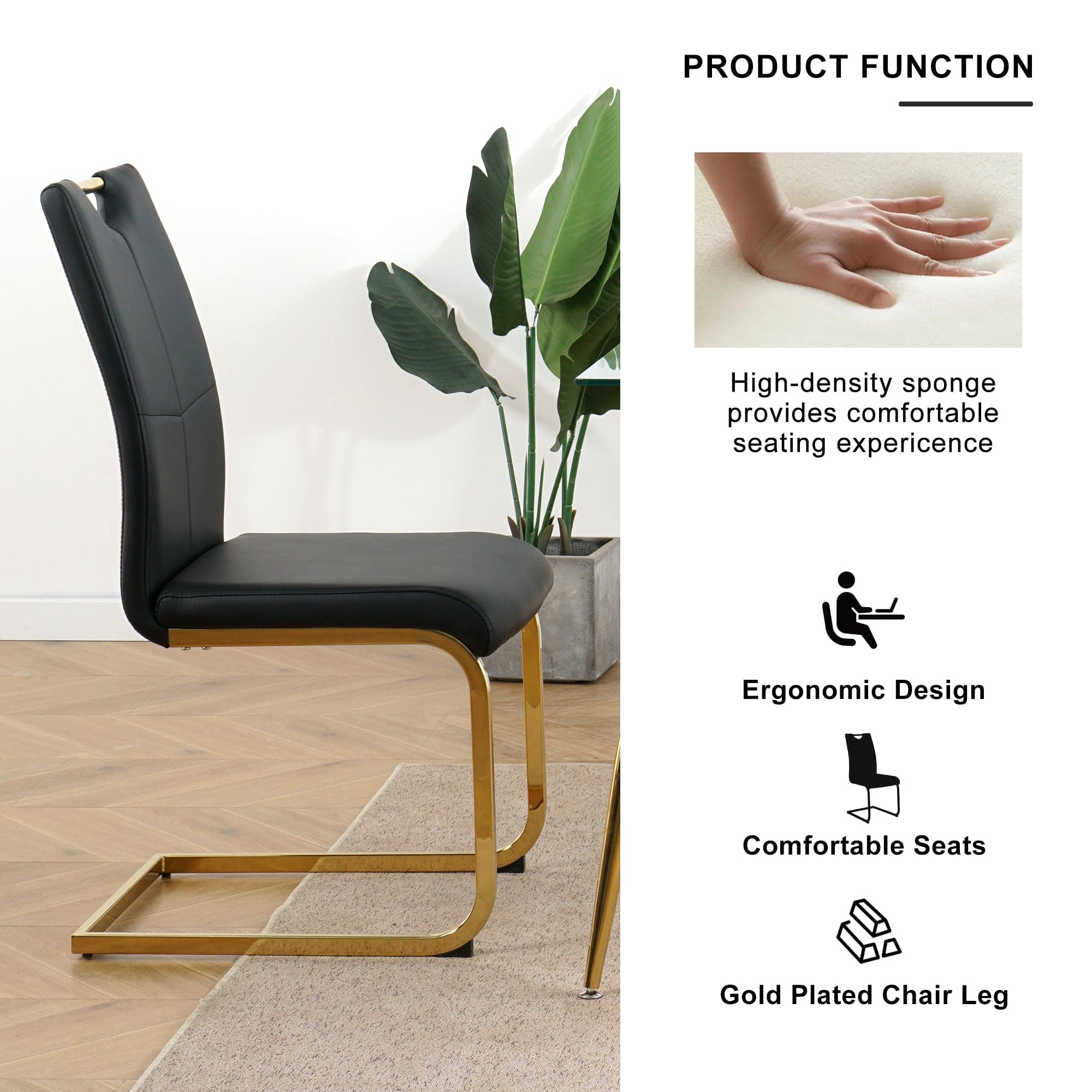 Modern Dining Chairs with Faux Leather Padded Seat Dining Living Room Chairs Upholstered Chair with gold Metal Legs Design for Kitchen, Living, Bedroom, Dining Room Side Chairs Set of 4