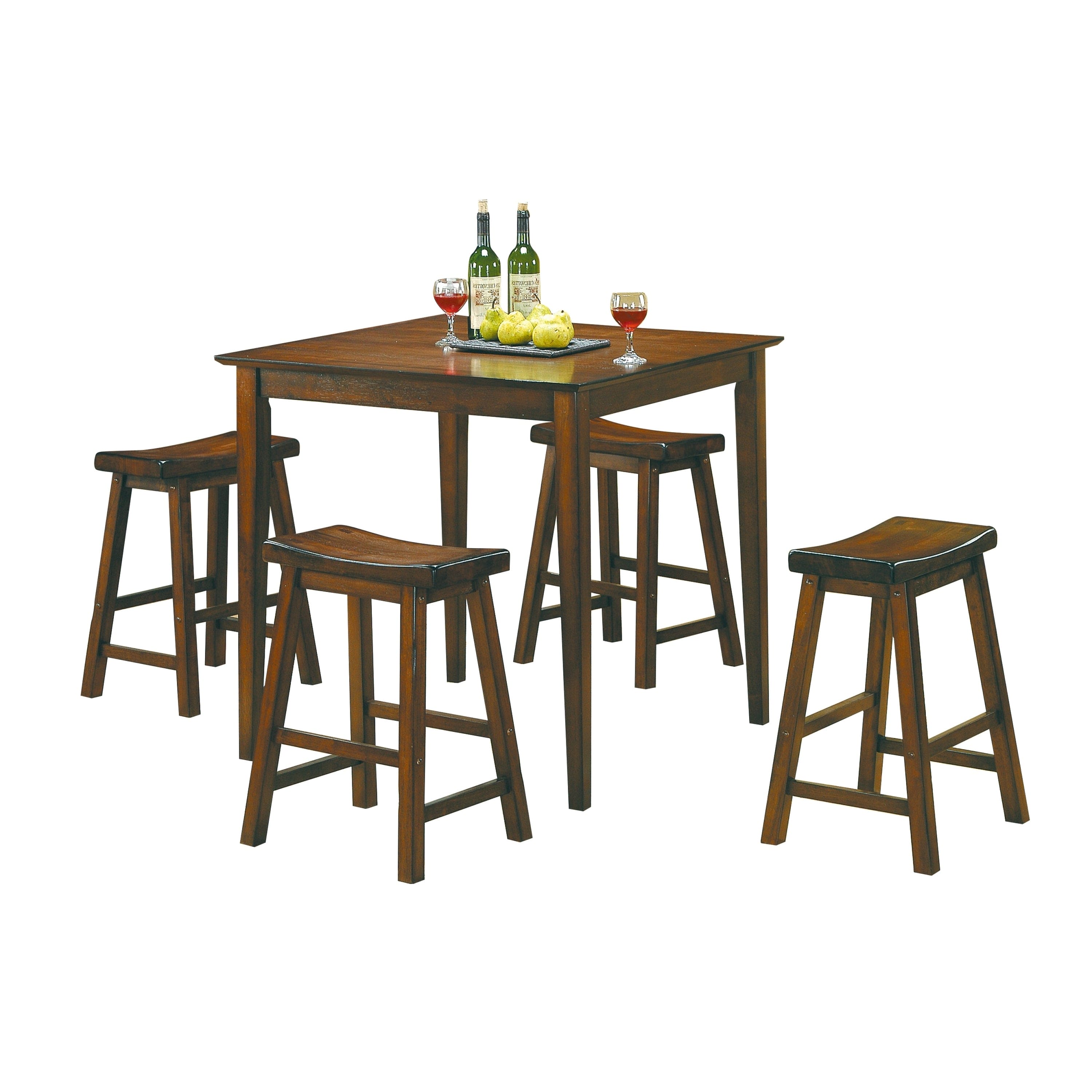 24-inch Counter Height Stools 2pc Set Saddle Seat Solid Wood Cherry Finish Casual Dining Furniture