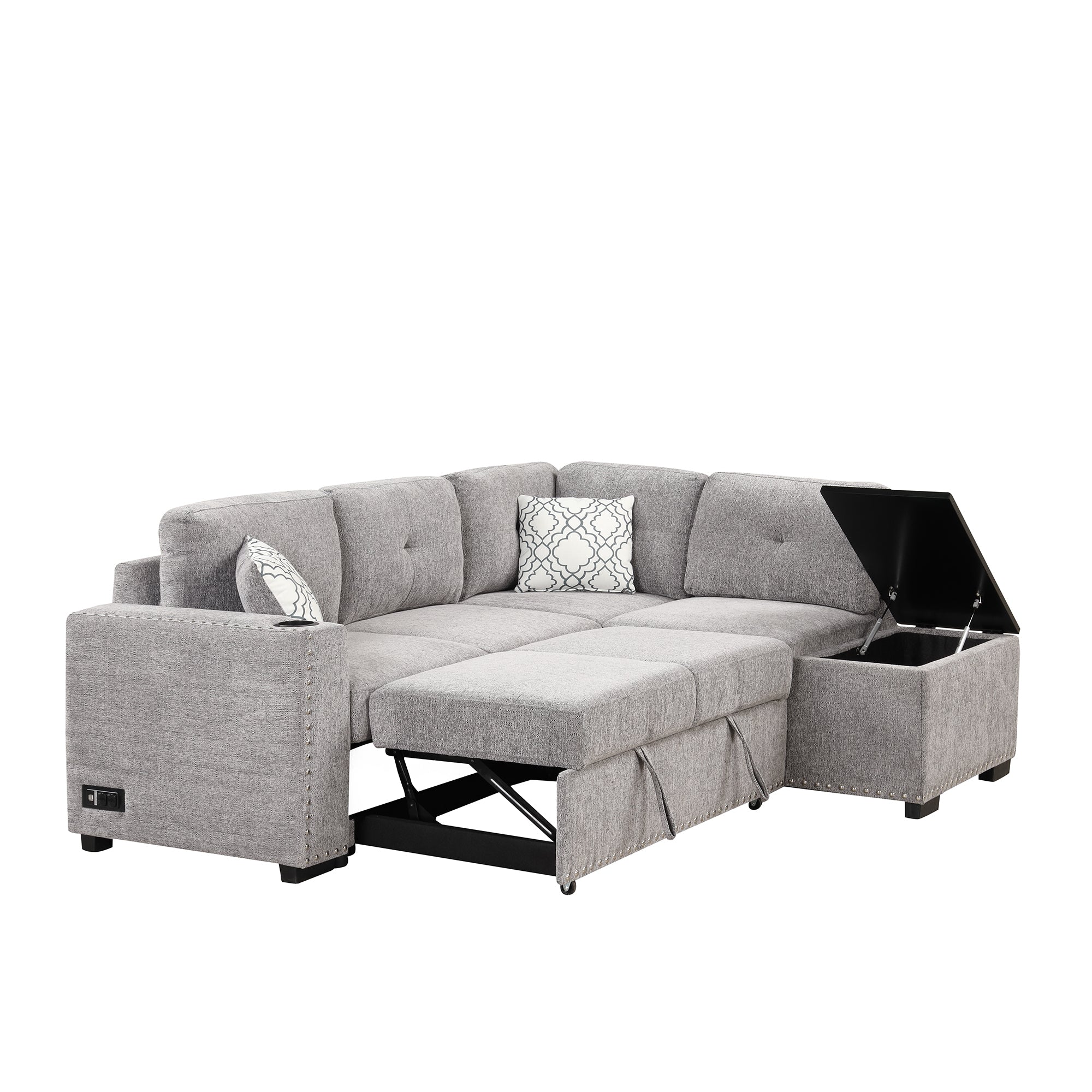 Sofa Bed L-Shaped Corner Sofa, Light Gray