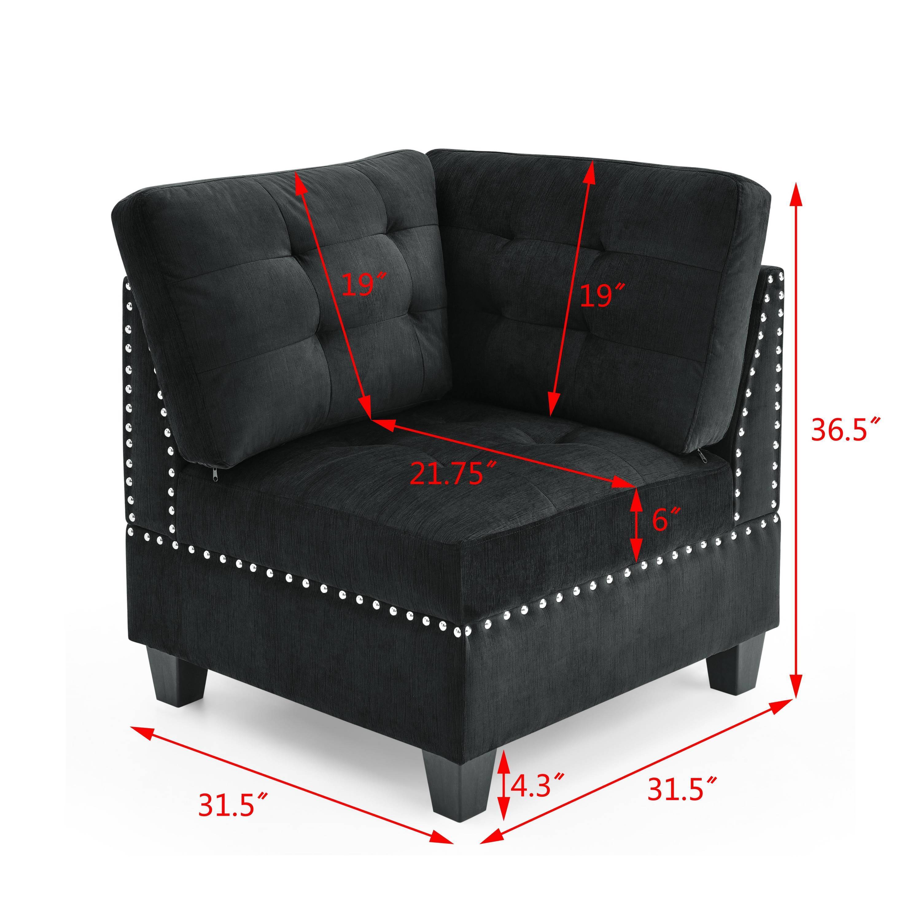 L shape Modular Sectional Sofa,DIY Combination,includes Three Single Chair and Three Corner ,Black Velvet.