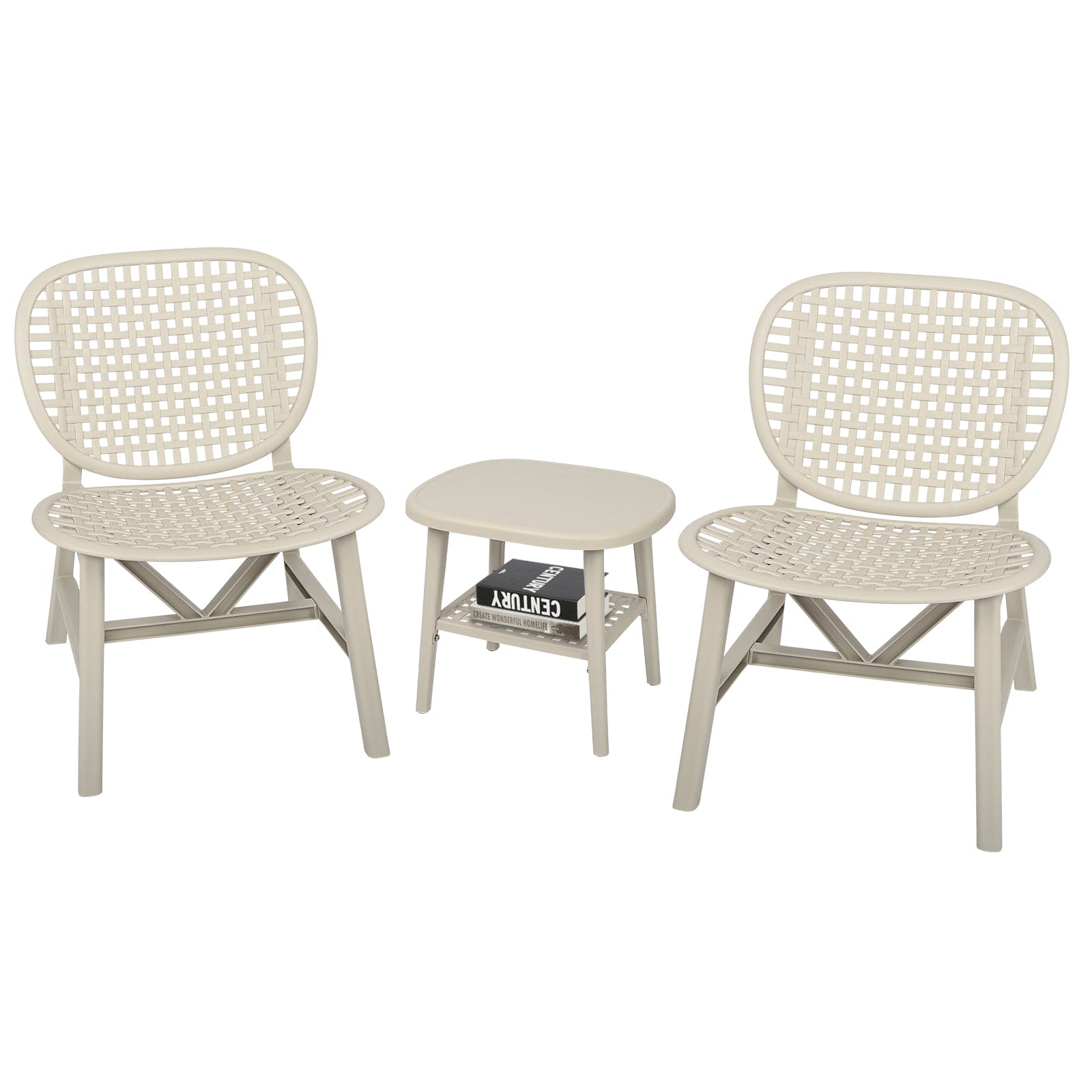 3 Pieces Hollow Design Retro Patio Table Chair Set White