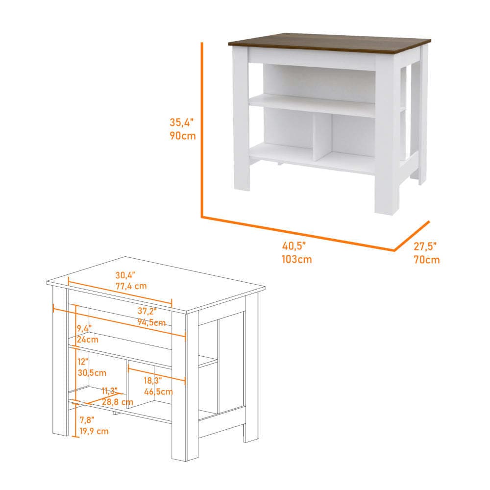 Ralston 7-Shelf 4-Door 2-piece Kitchen Set, Kitchen Island and Pantry Cabinet White and Walnut