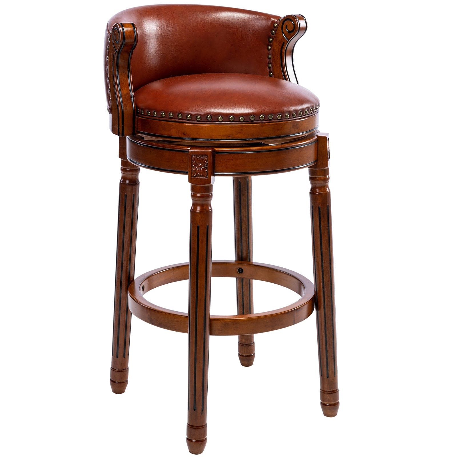 Seat height 29.5''  Cow top Leather Wooden Bar Stools, 360 Degree Swivel Bar Height Chair with Backs for Home Kitchen Counter(brown 1pc)