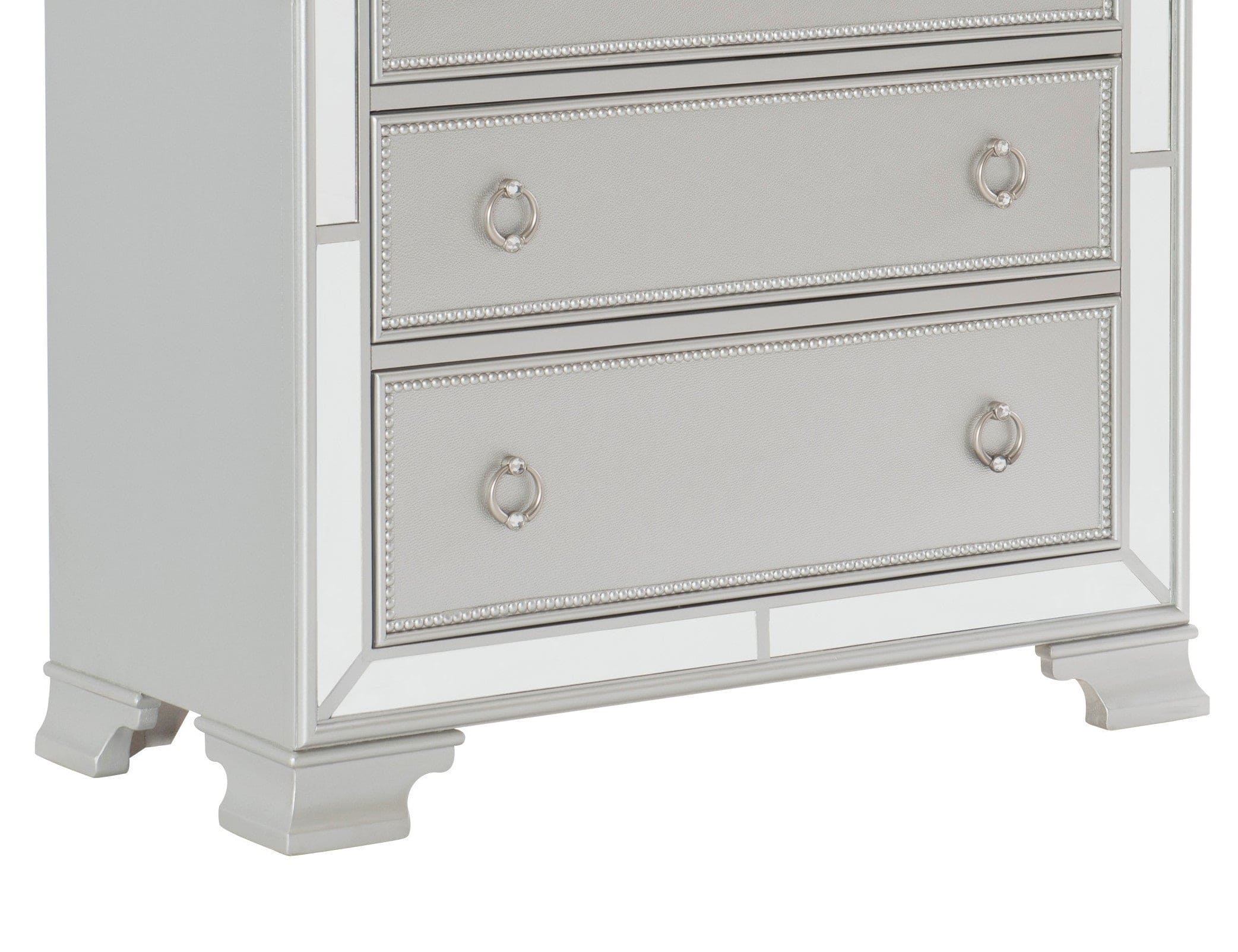 Modern Traditional Style 1pc Bedroom Chest of Drawers Embossed Textural Fronts Silver Finish