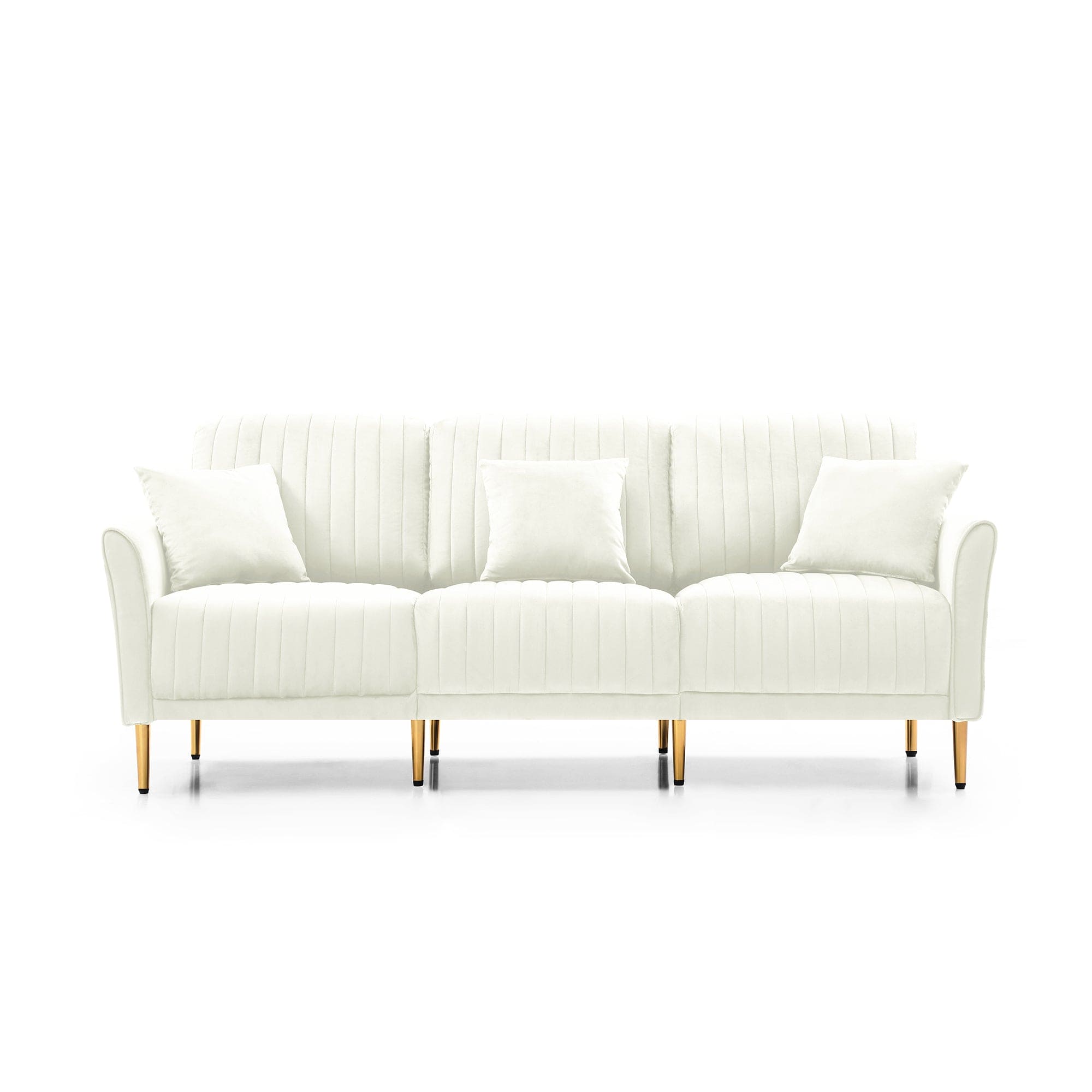 Modern Upholstered Sofa 3 Seater Couches and 2 Set of 2 Seater Couchses for Living Room Sectional Sofas w/throw Pillows and Gold Metal Legs, Cream Velvet