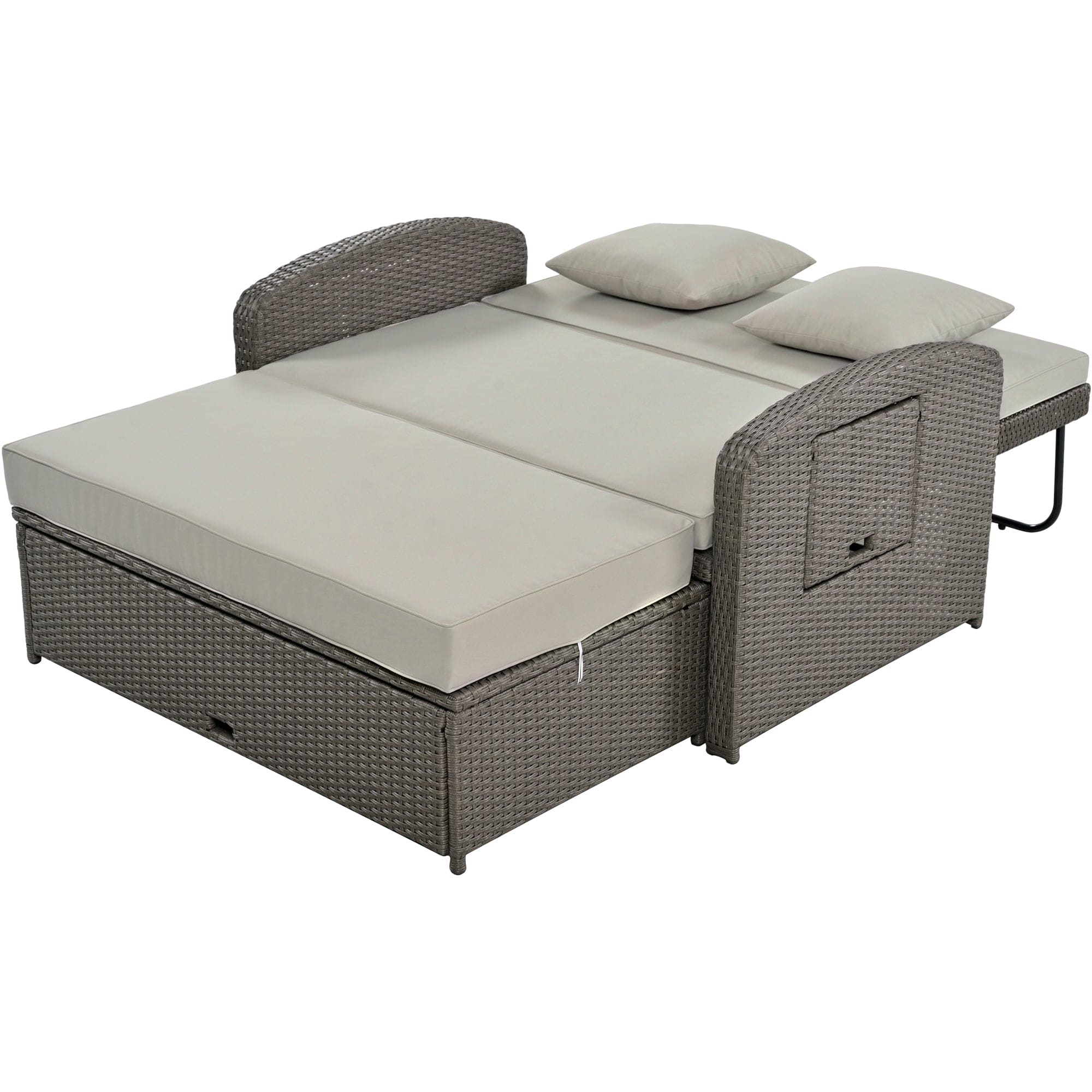 TOPMAX PE Wicker Rattan Double Chaise Lounge, 2-Person Reclining Daybed with Adjustable Back and Cushions, Free Furniture Protection Cover,Gray