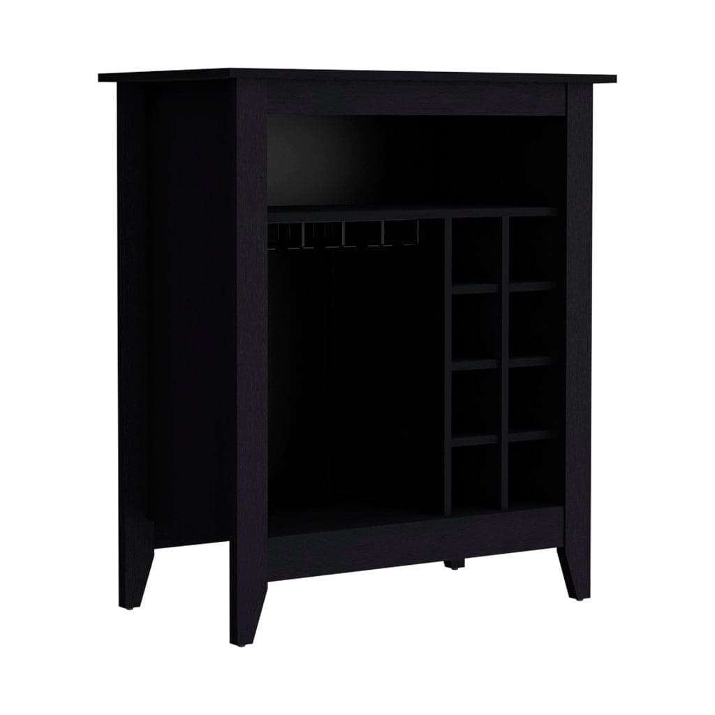 Bar Cabinet Castle, One Open Shelf, Six Wine Cubbies, Black Wengue Finish