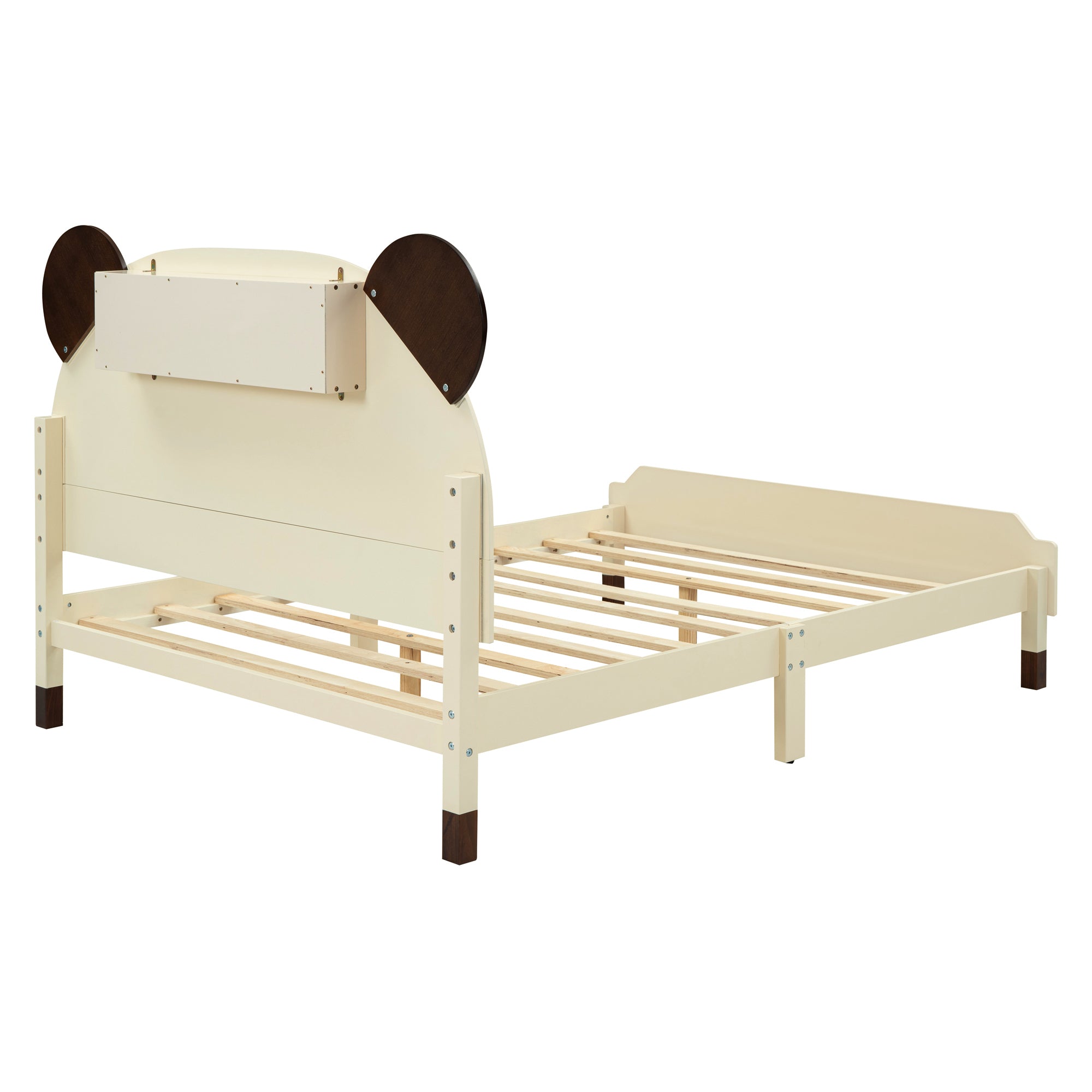 3-Pieces Bedroom Sets Full Size Bear-Shape Platform Bed with Nightstand and Storage dresser,Cream+Walnut