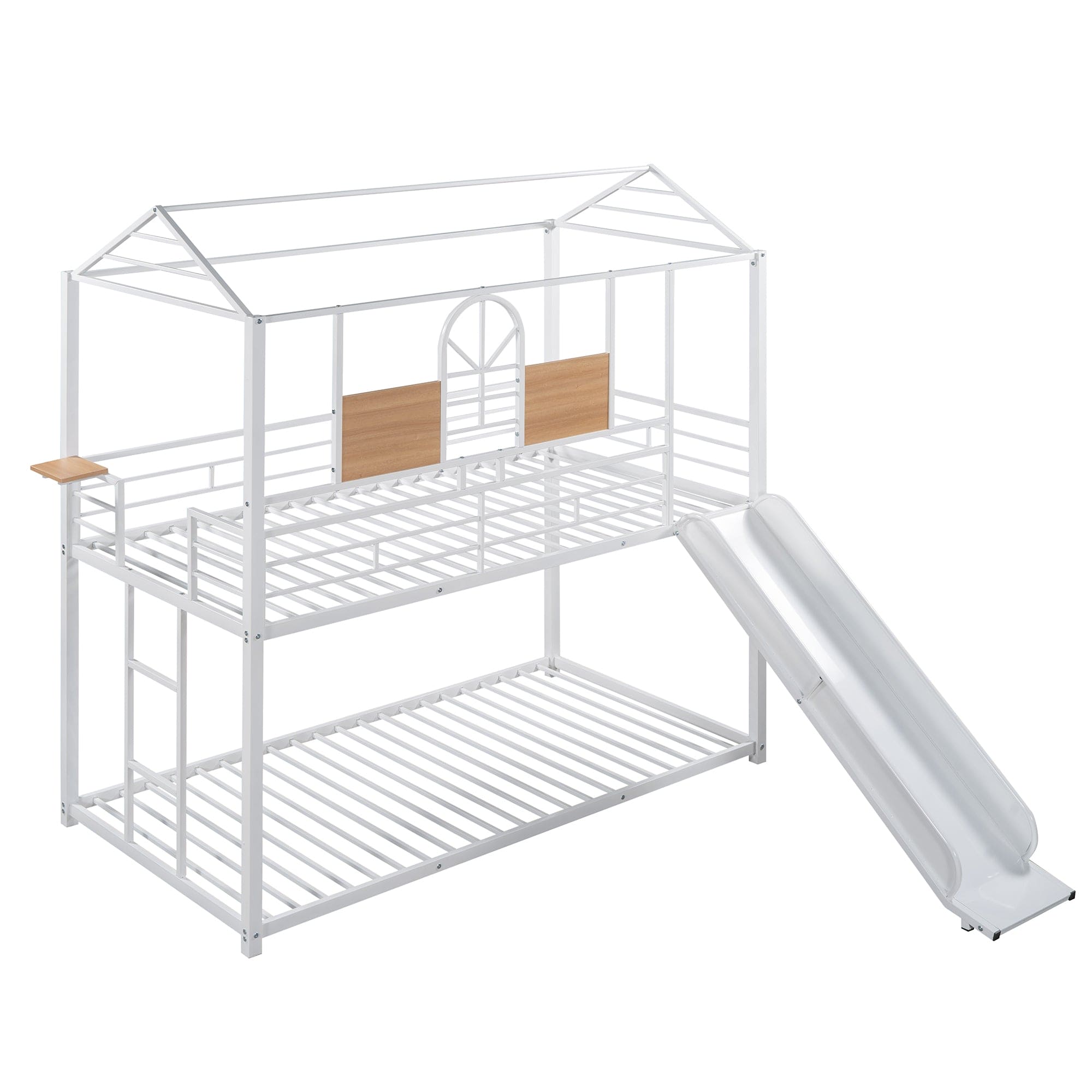 Twin Over Twin Metal Bunk Bed ,Metal Housebed With Slide,Three Colors Available.(White with White  Slide)(OLD SKU :LP000095AAK)