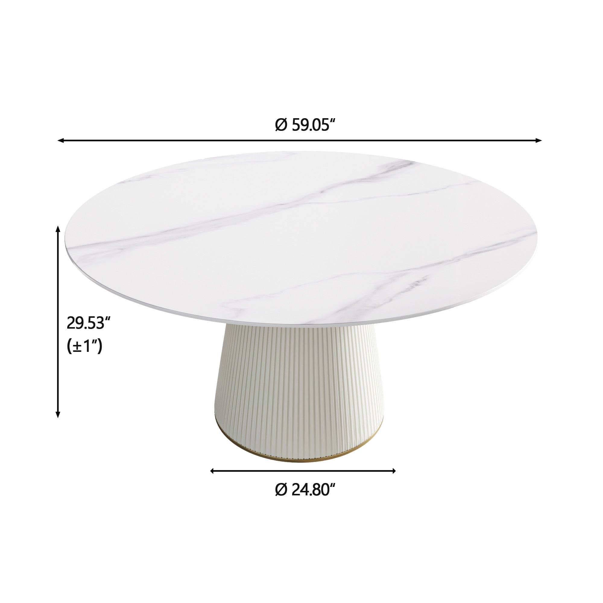 59.05 "Modern white artificial stone round beige plywood PU base dining table-can accommodate 8 people. (Not including chairs. )