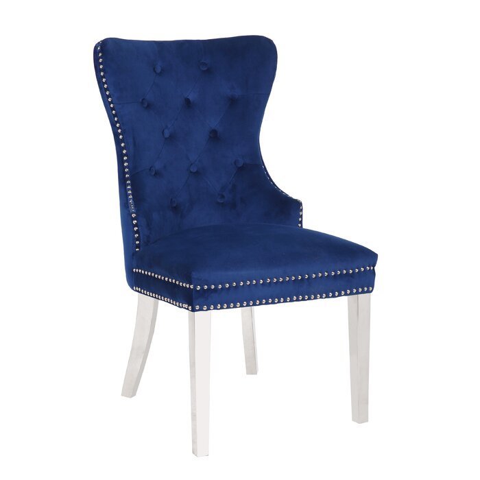 Erica 2 Piece Stainless Steel Legs Chair Finish with Velvet Fabric in Blue