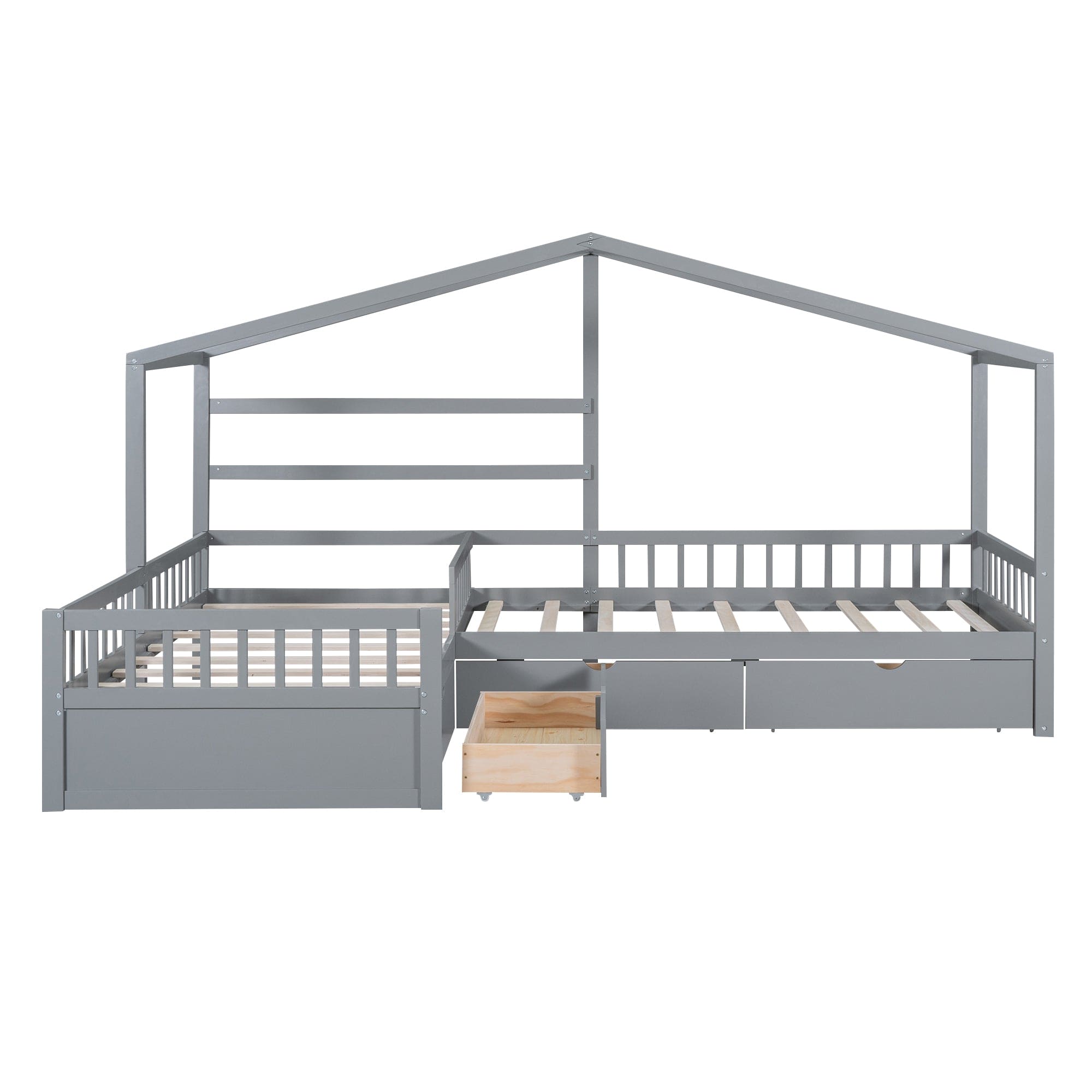 Twin Size House Platform Bed with Three Storage Drawers,Gray