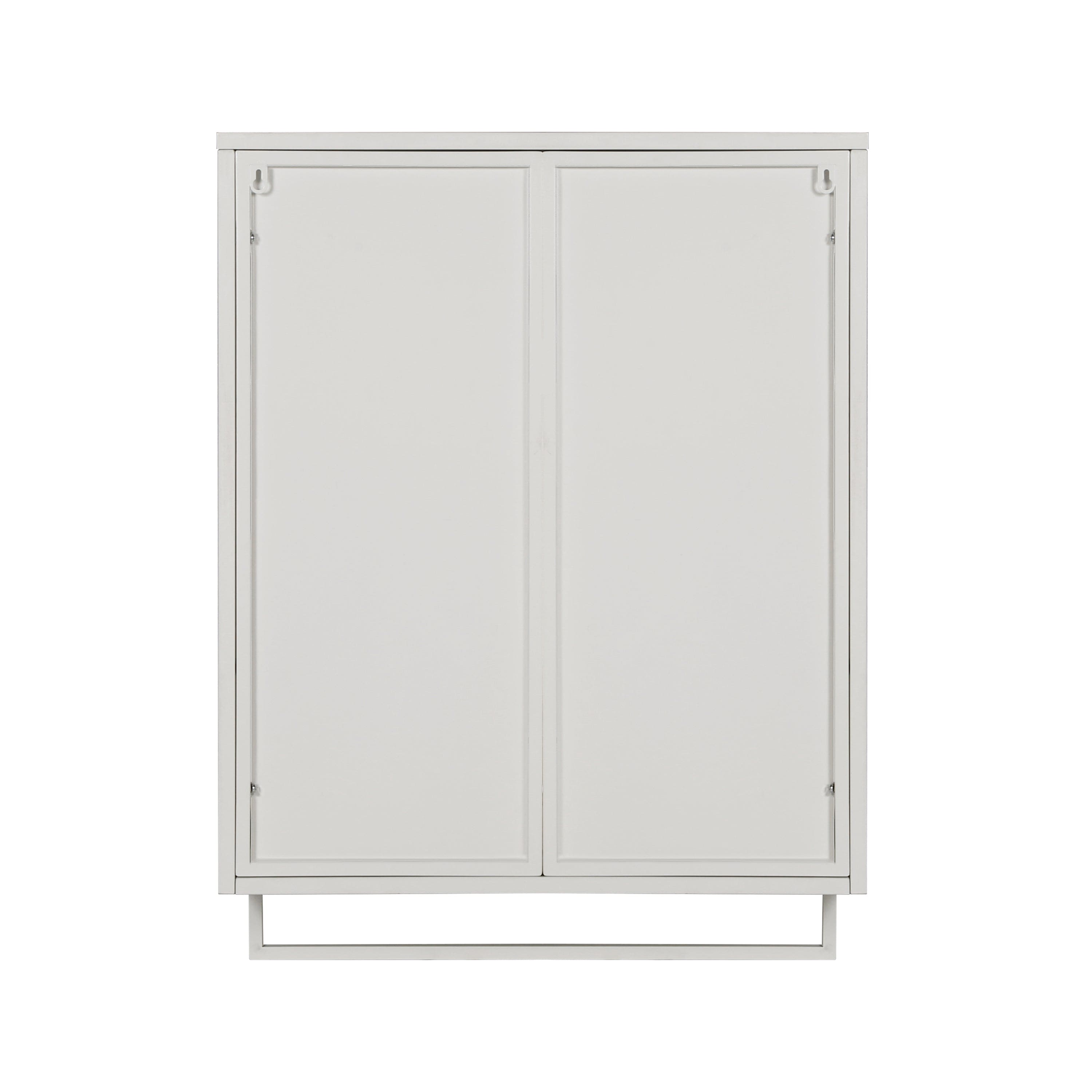 23.62"Glass Doors Modern Two-door Wall Cabinet with Featuring Two-tier Enclosed Storage, an Open Shelf, and Towel Rack, for Entryway Living Room Bathroom Dining Room