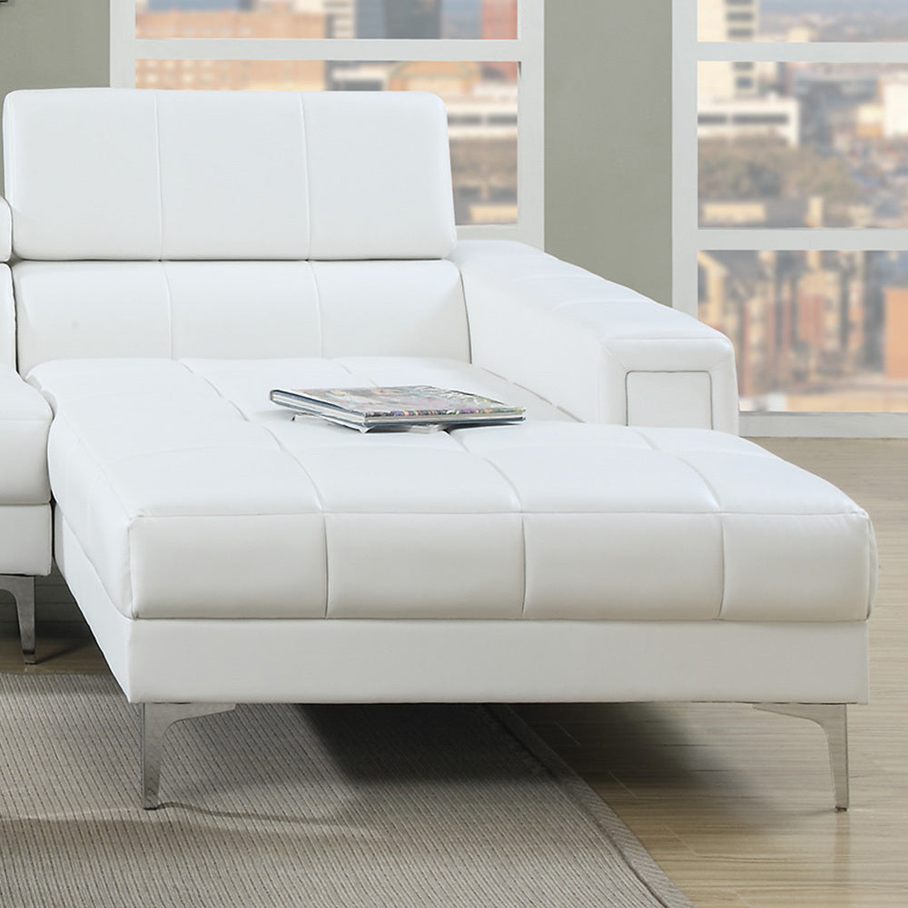 Bonded Leather Sectional Sofa with Adjustable Headrest in White