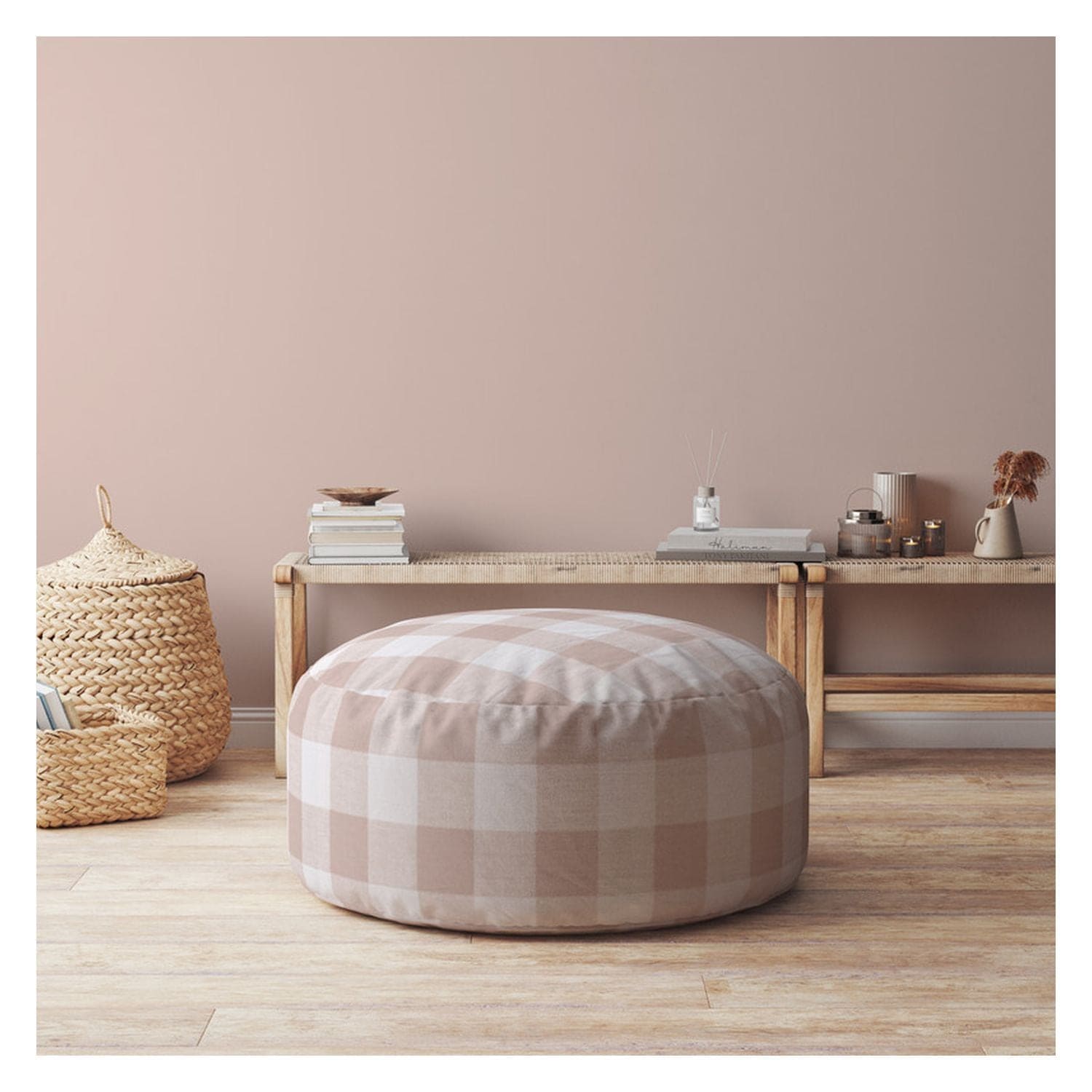 Indoor ANDY Blush Round Zipper Pouf - Cover Only - 24in dia x 20in tall