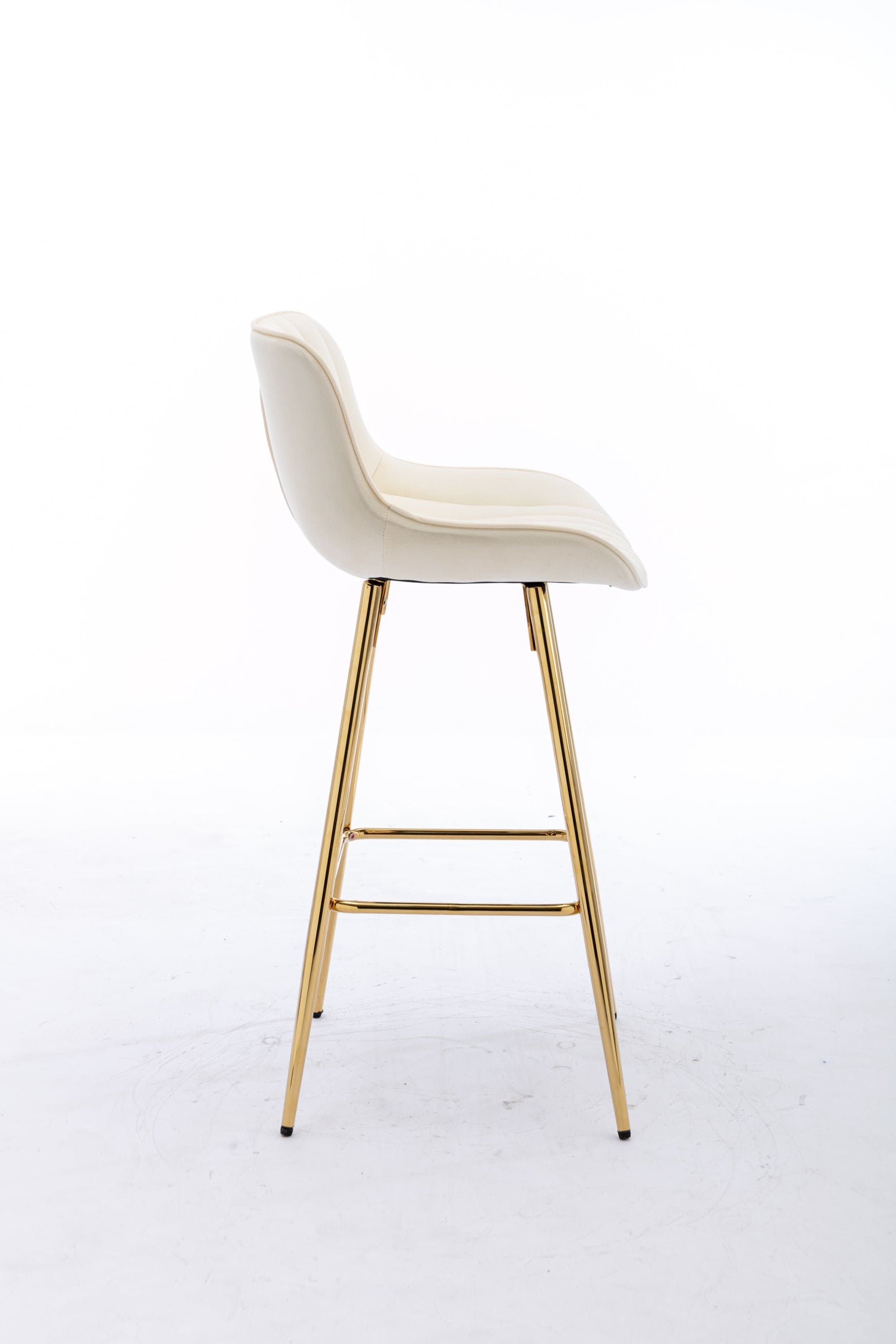 26 Inch Set of 2 Bar Stools,with Chrome Footrest Velvet Fabric Counter Stool Golden Leg Simple Bar Stool,CREAM