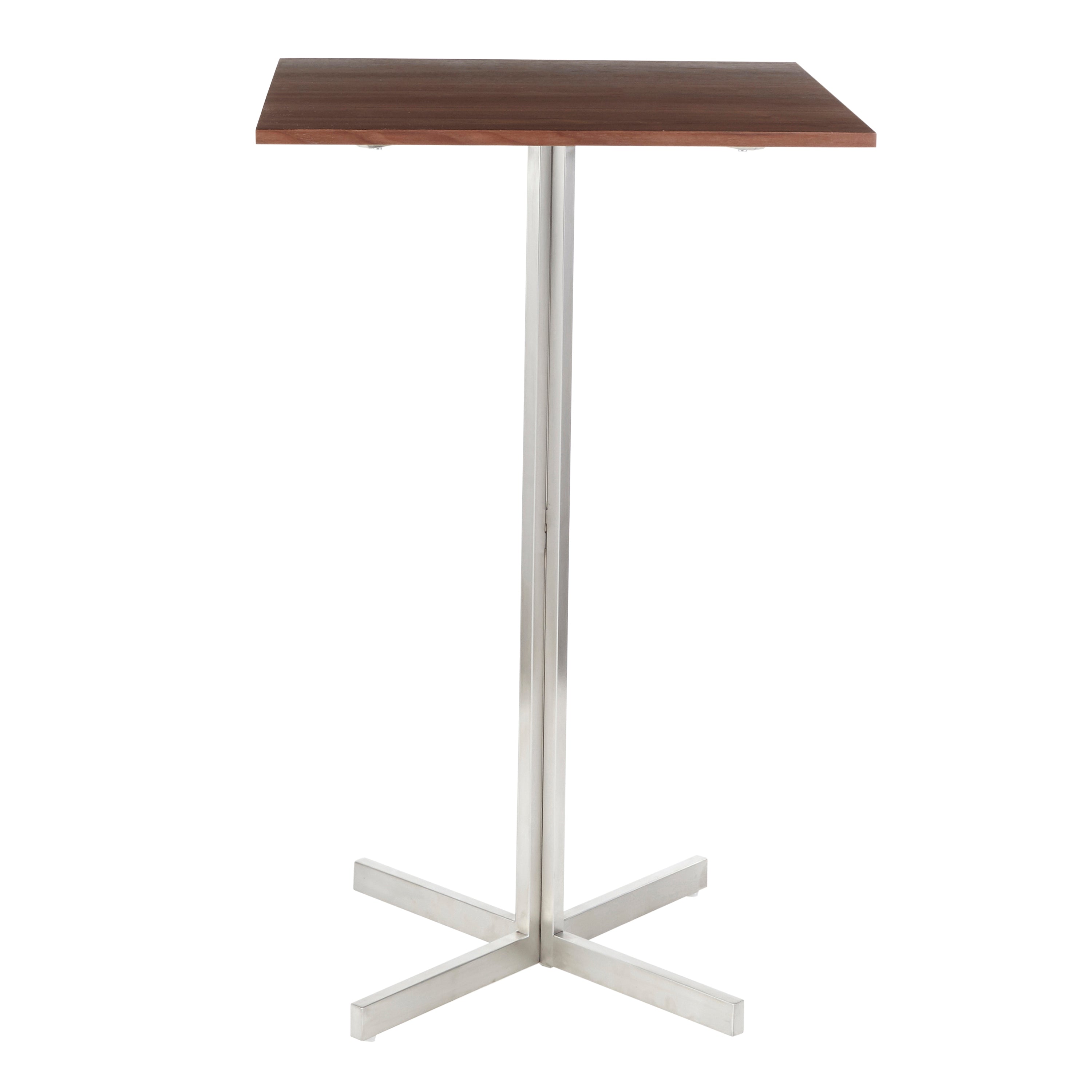 Fuji Contemporary Square Bar Table in Stainless Steel with Walnut Wood Top by LumiSource