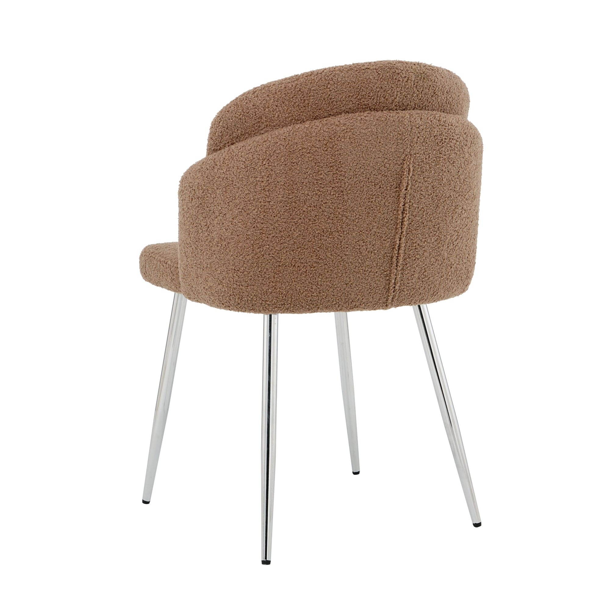 Modern simple brown teddy fleece dining chair Fabric Upholstered Chairs home bedroom stool back dressing chair chrome metal legs(set of 2)