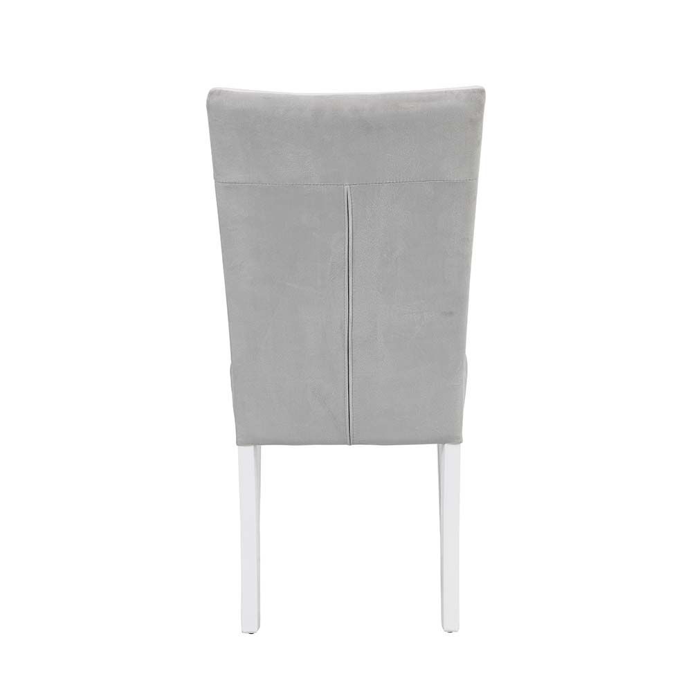 ACME Elizaveta Side Chair (Set-2), Gray Velvet, Faux Crystal Diamonds &White  High Gloss Finish DN00815