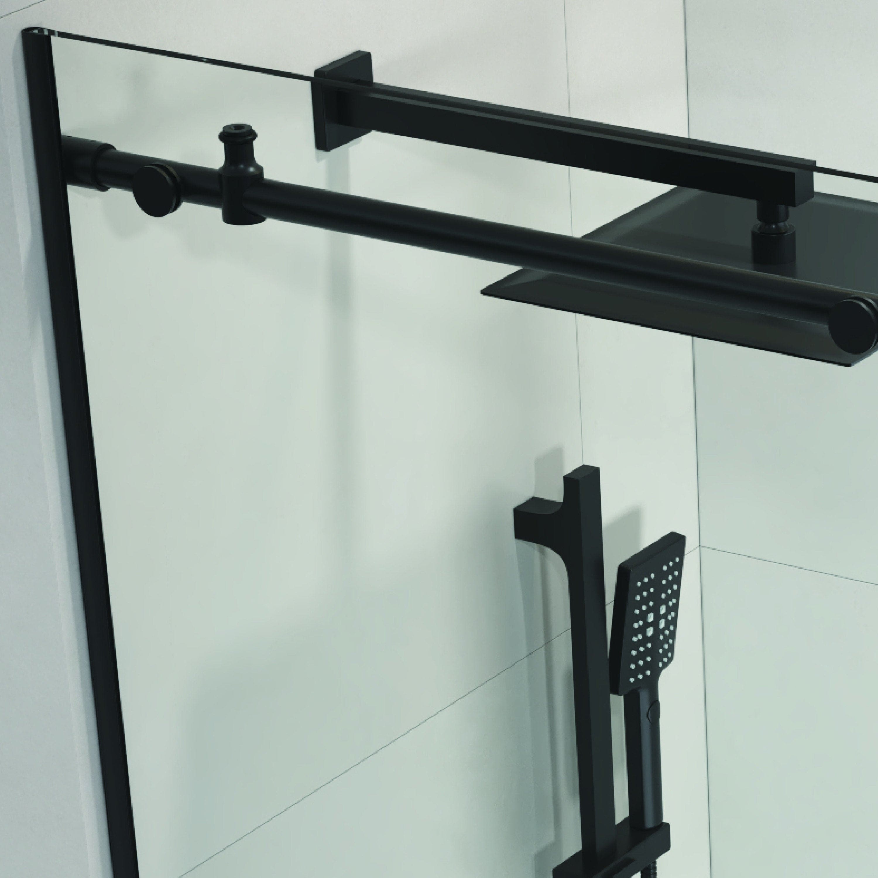 60 in. W x 76 in. HSliding Frameless Shower Door in Matte Black with Clear Glass