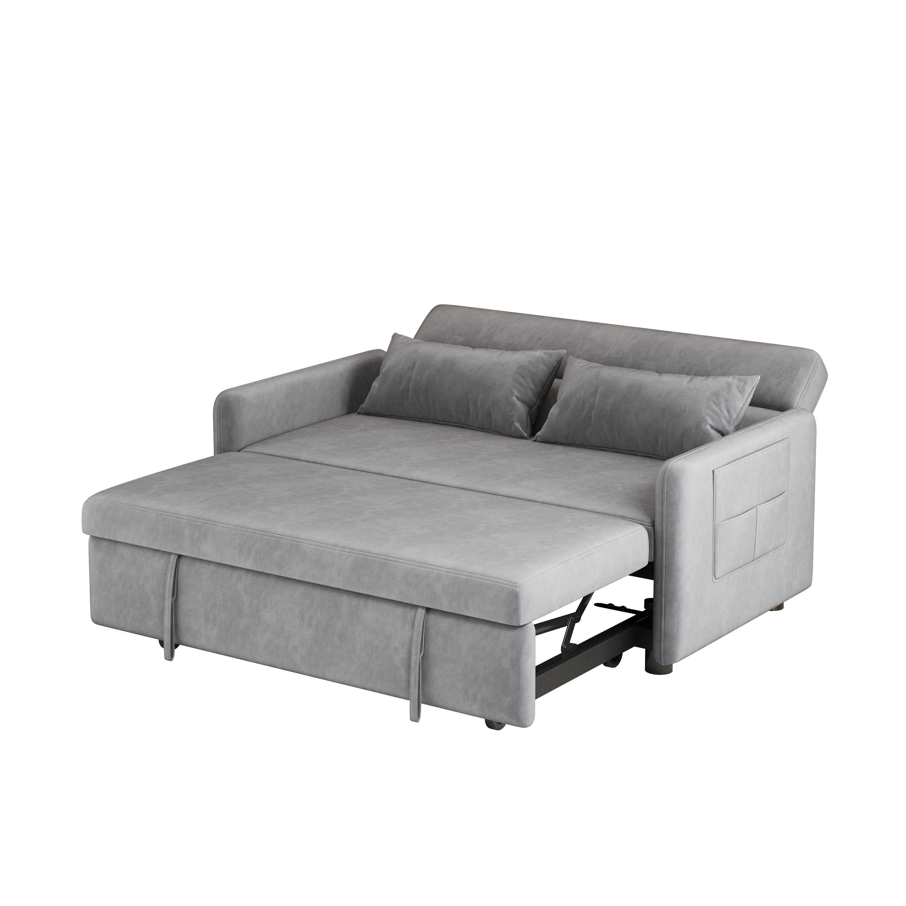 Sofa Pull Out Bed Included Two Pillows 54" Grey Velvet Sofa for Small Spaces