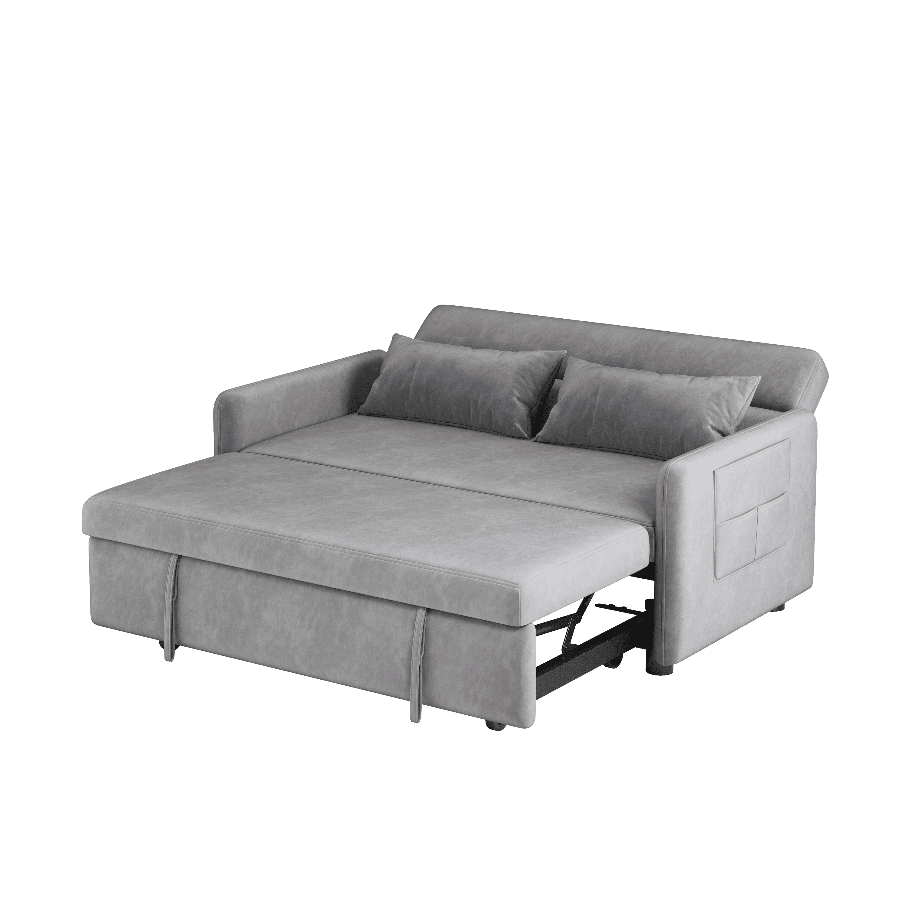 2120 Sofa Pull Out Bed Included Two Pillows 54" Grey Velvet Sofa for Small Spaces