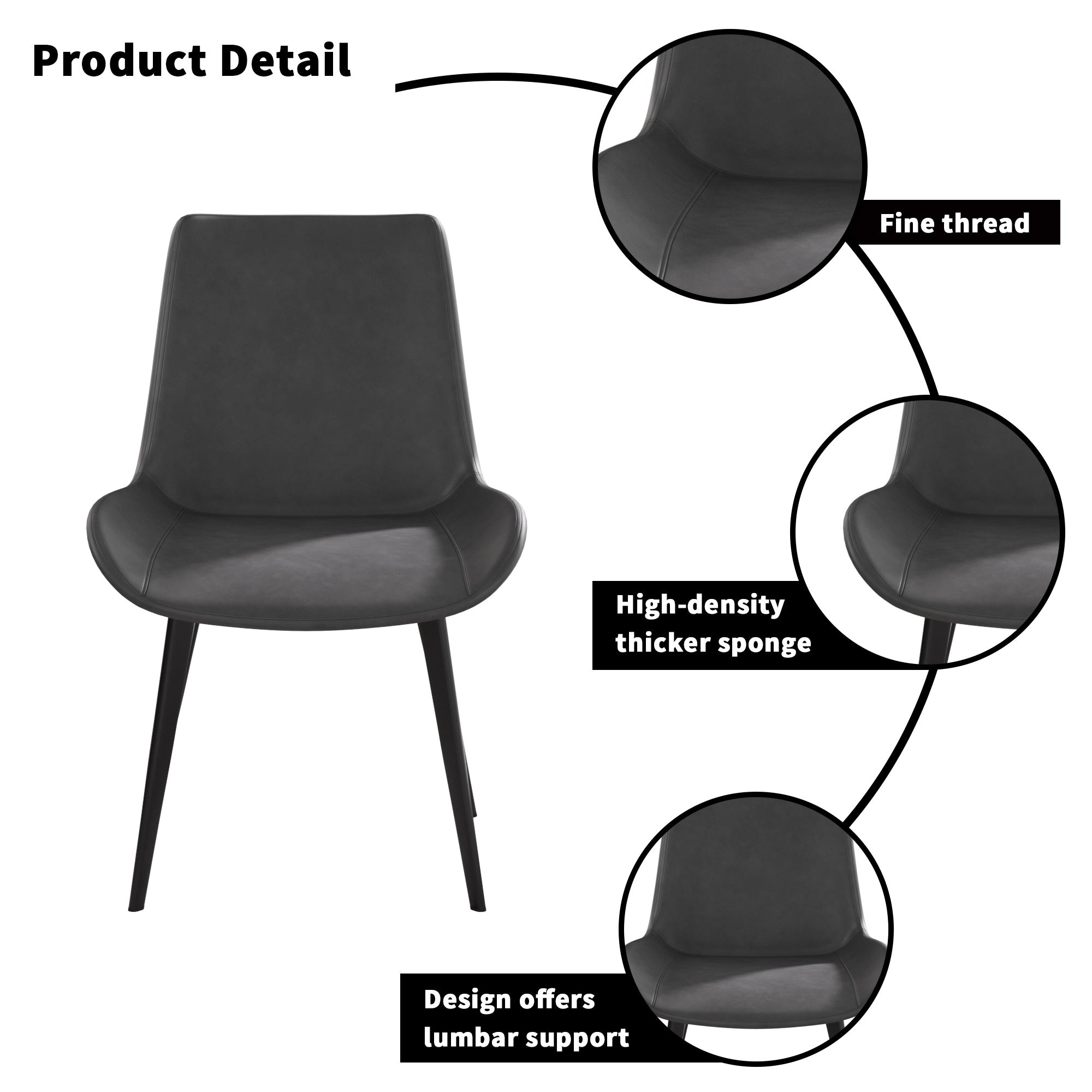 Modern Dining Chair Living Room Black Metal Leg Dining Chair-Grey-2pcs/ctn