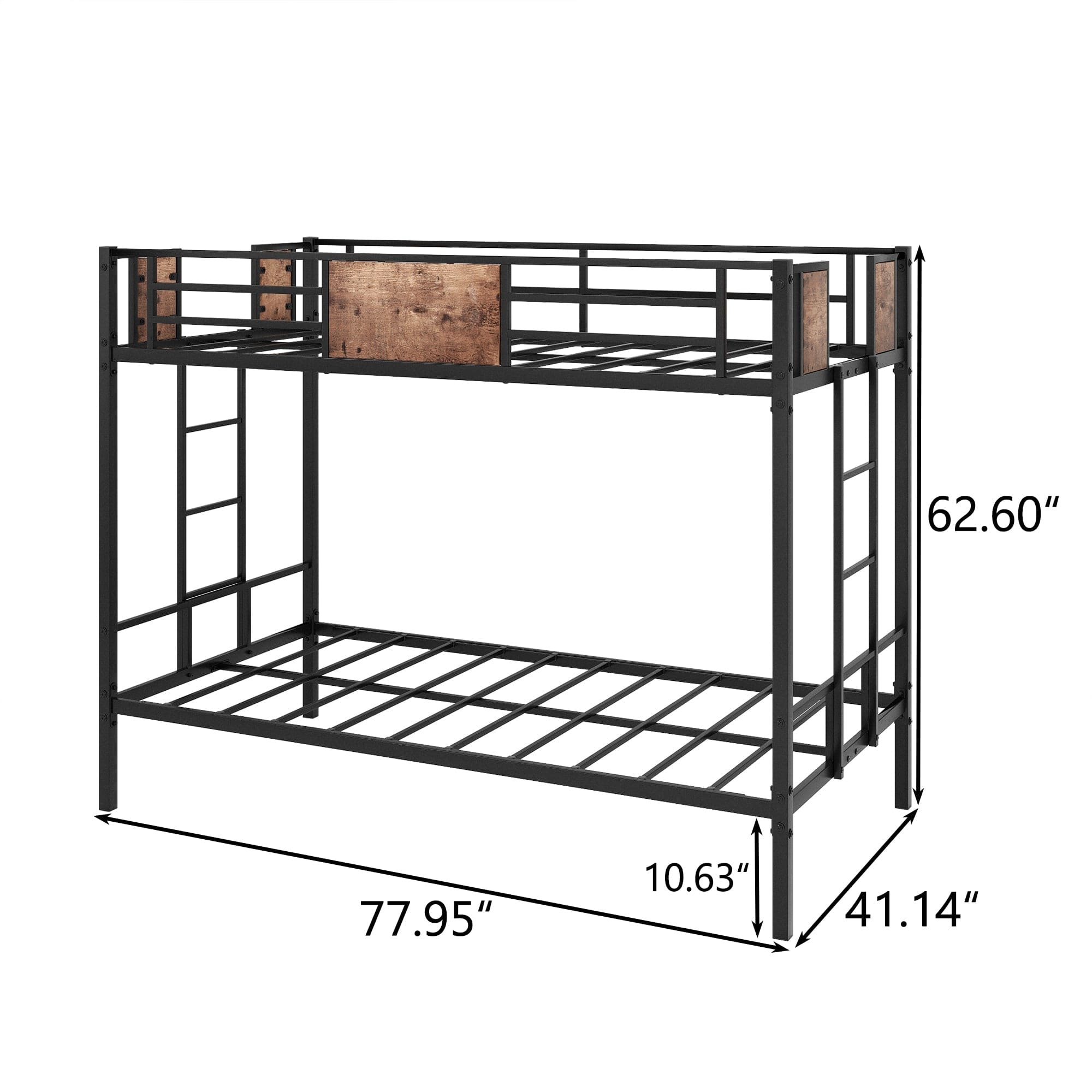 Bunk Bed Twin Over Twin Size Metal Bunk Bed with Ladder and Full-Length Guardrail, Metal Bunk Bed, Storage Space, No Box Spring Needed, Noise Free, Black