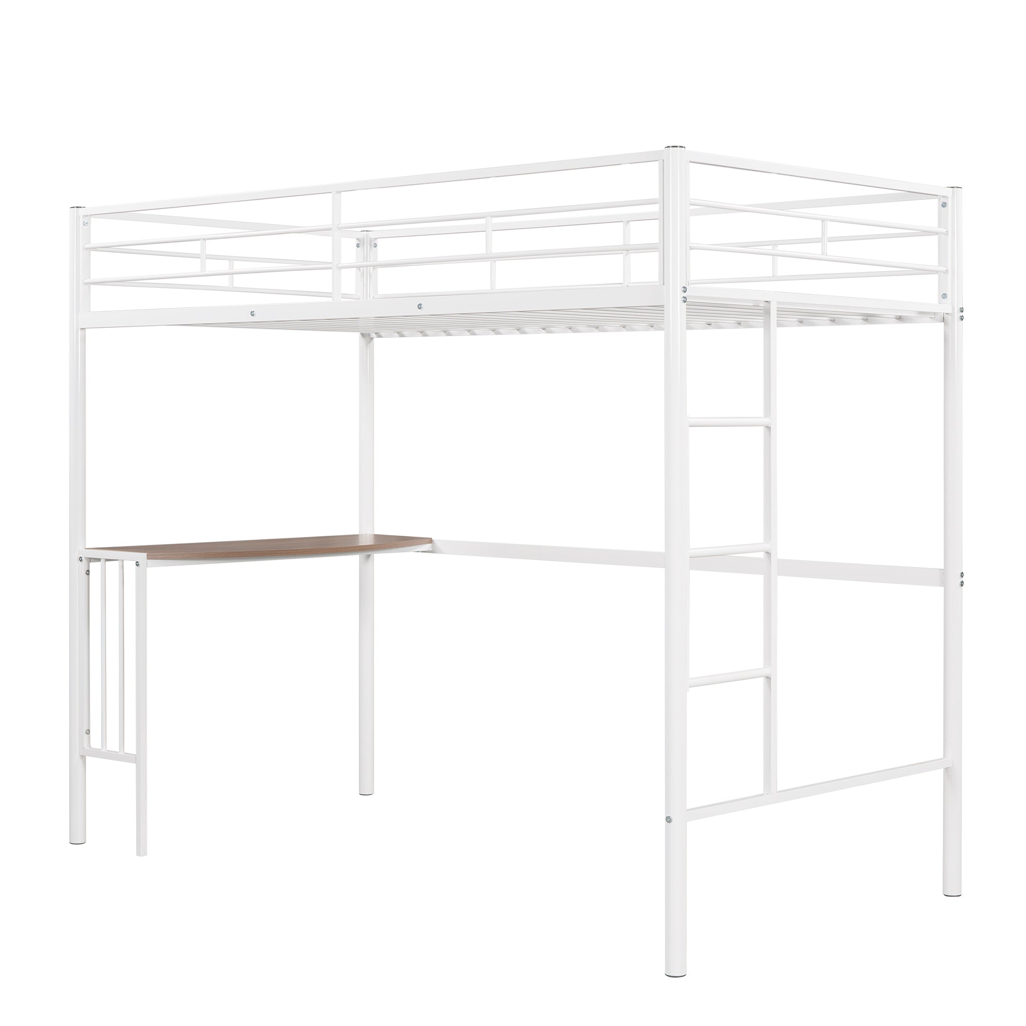 Twin Metal Bunk Bed with Desk, Ladder and Guardrails, Loft Bed for Bedroom, White(OLD SKU : MF195191AAK)