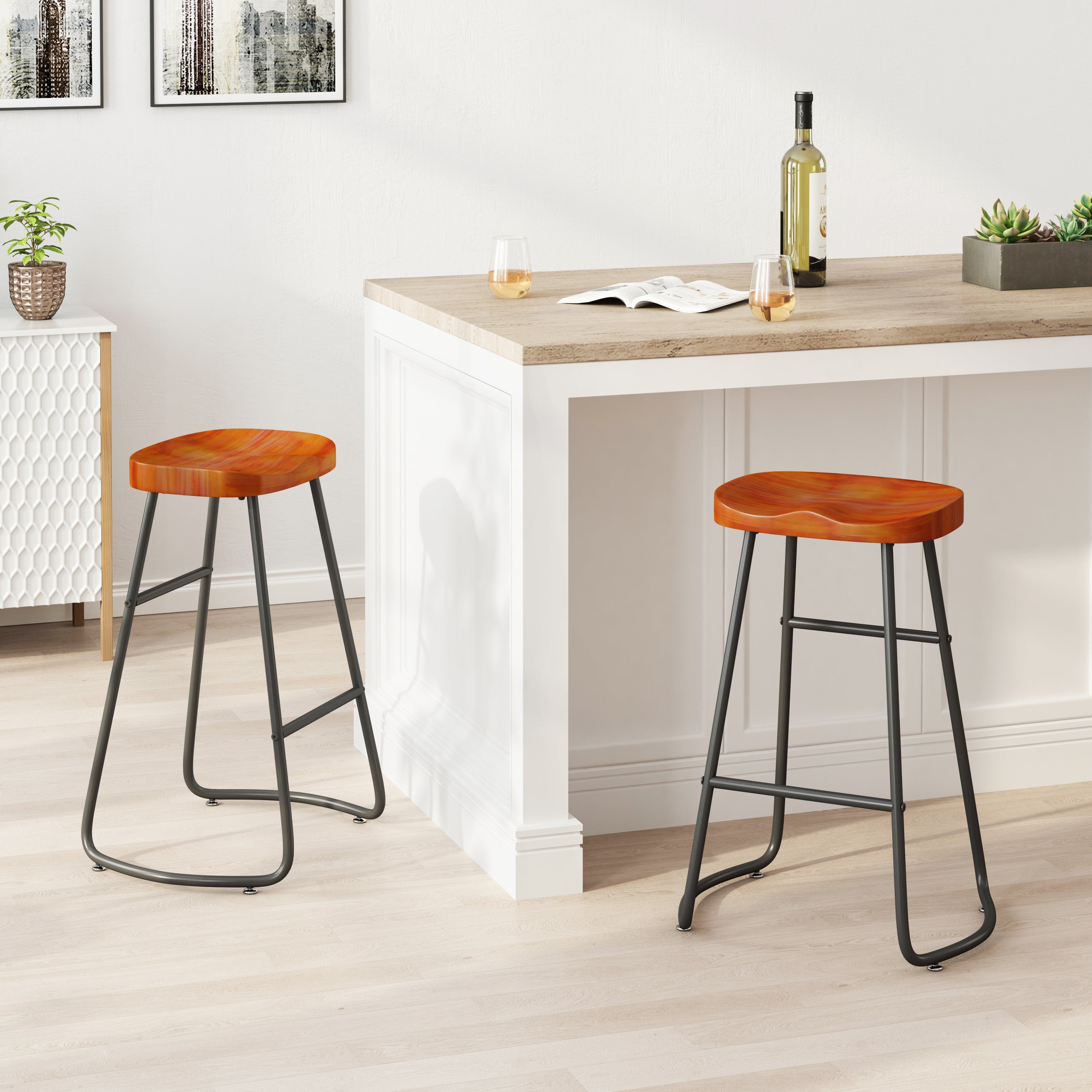 29.52" Stylish and Minimalist Bar Stools Set of 2, Counter Height Bar Stools, for Kitchen Island, Coffee Shop, Bar, Home Balcony, Brown