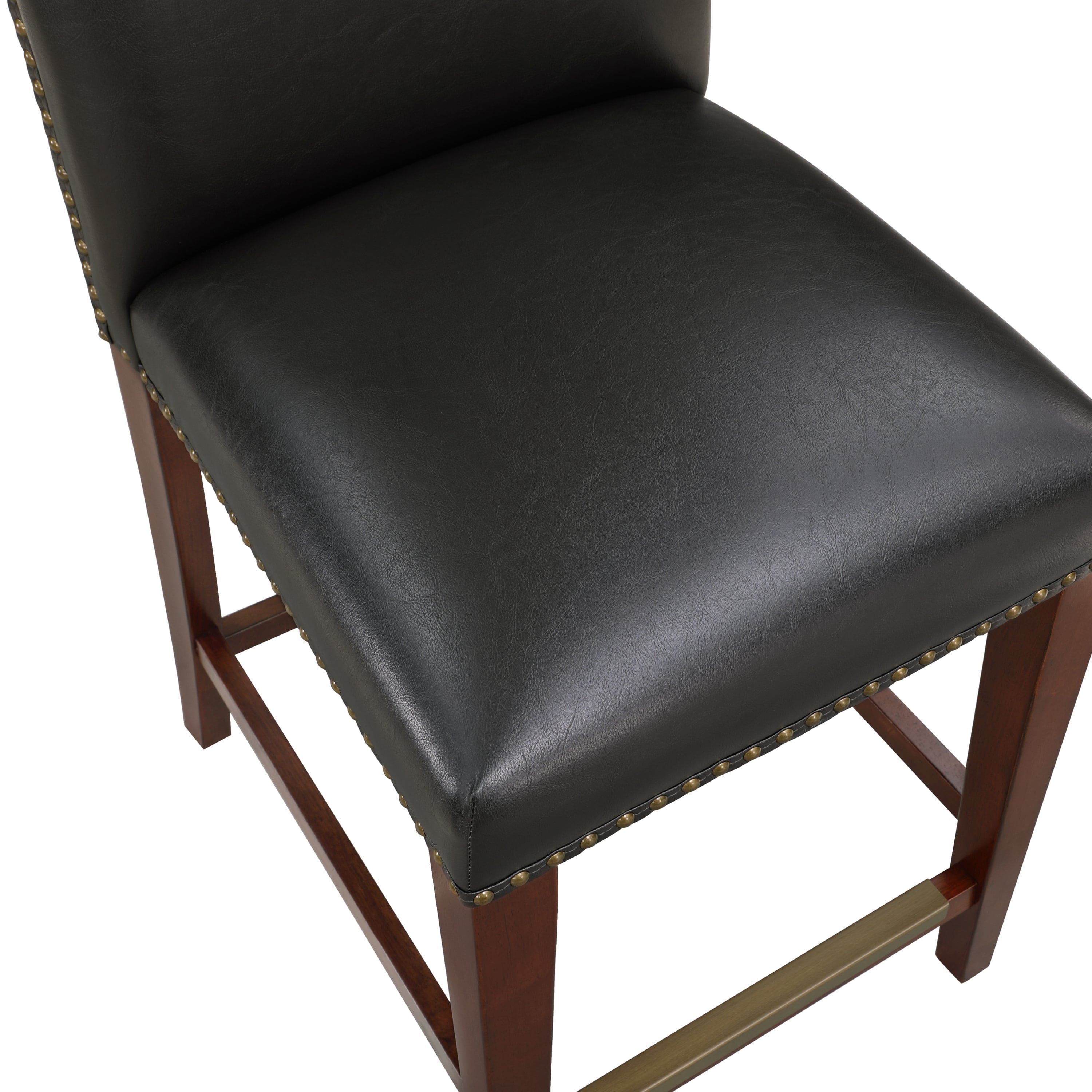 Blaire Stationary Brown Faux Leather Counter Stool with Nail Heads