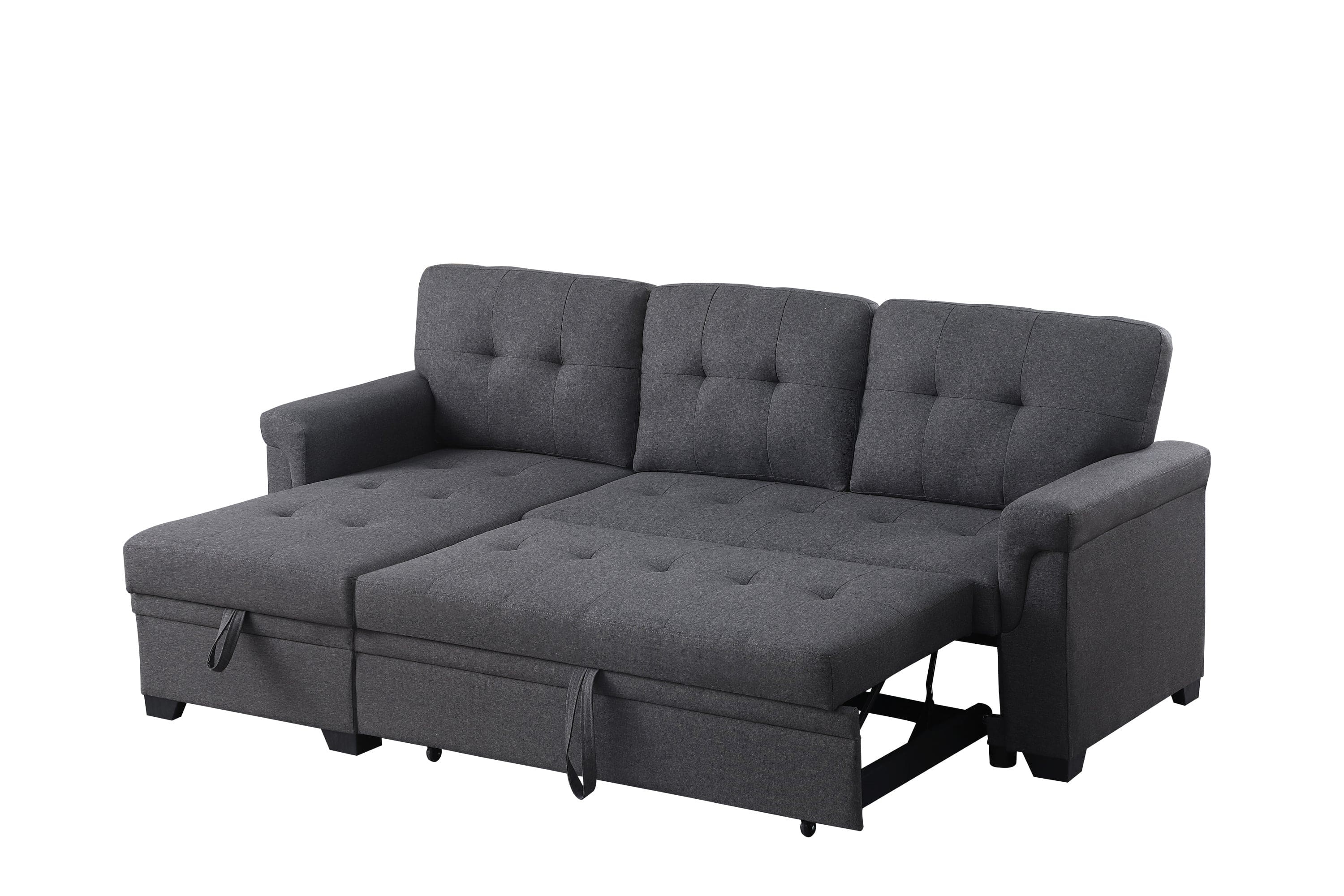 Lucca Dark Gray Linen Reversible Sleeper Sectional Sofa with Storage Chaise