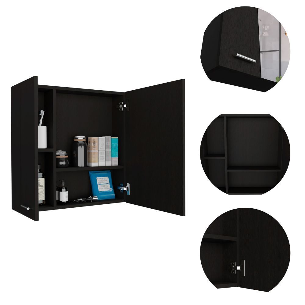 Medicine Cabinet Prague, Four Internal Shelves, Single Door, Black Wengue Finish