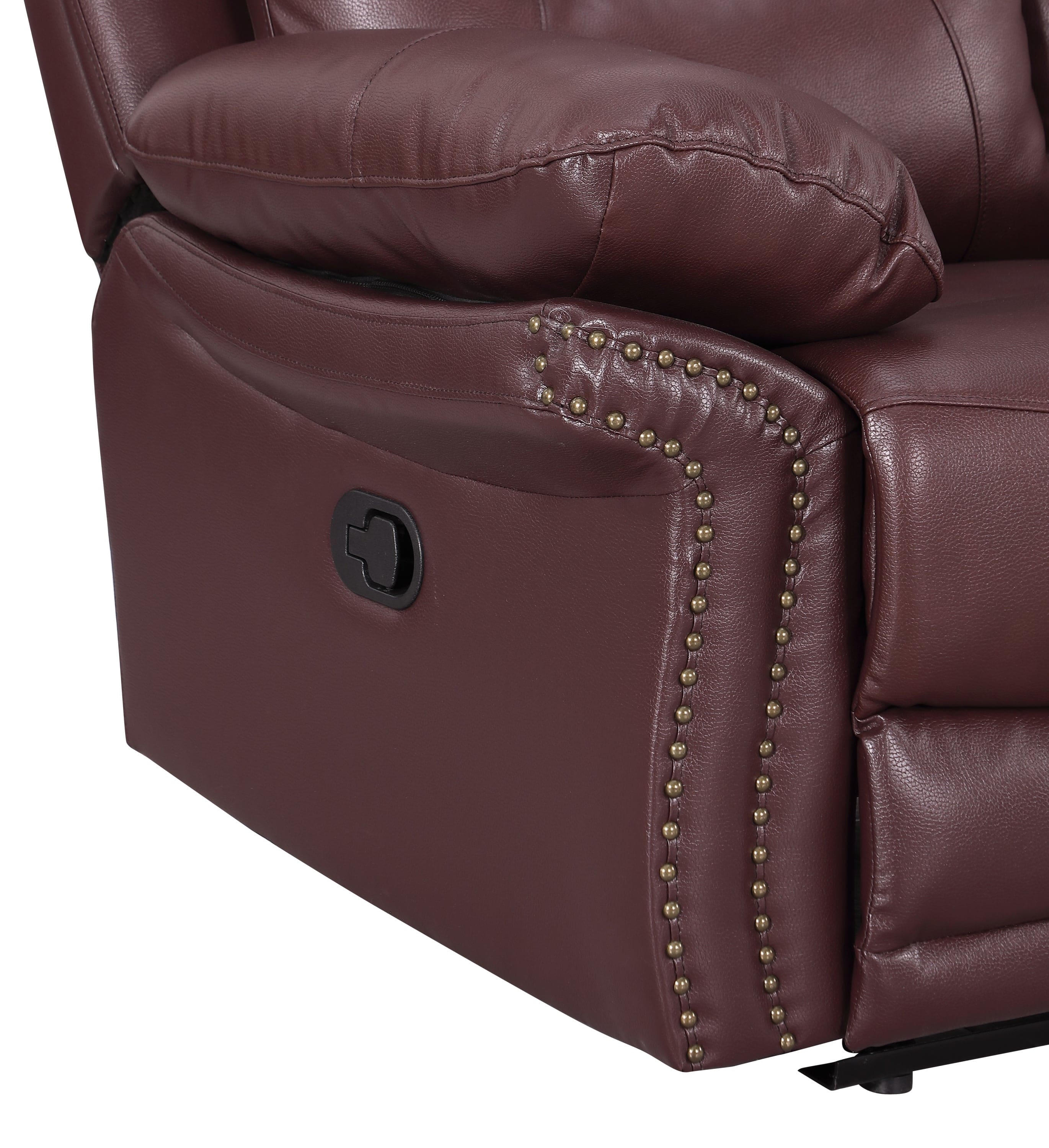 Global United  Leather Air Upholstered Reclining Console Loveseat with Fiber Back