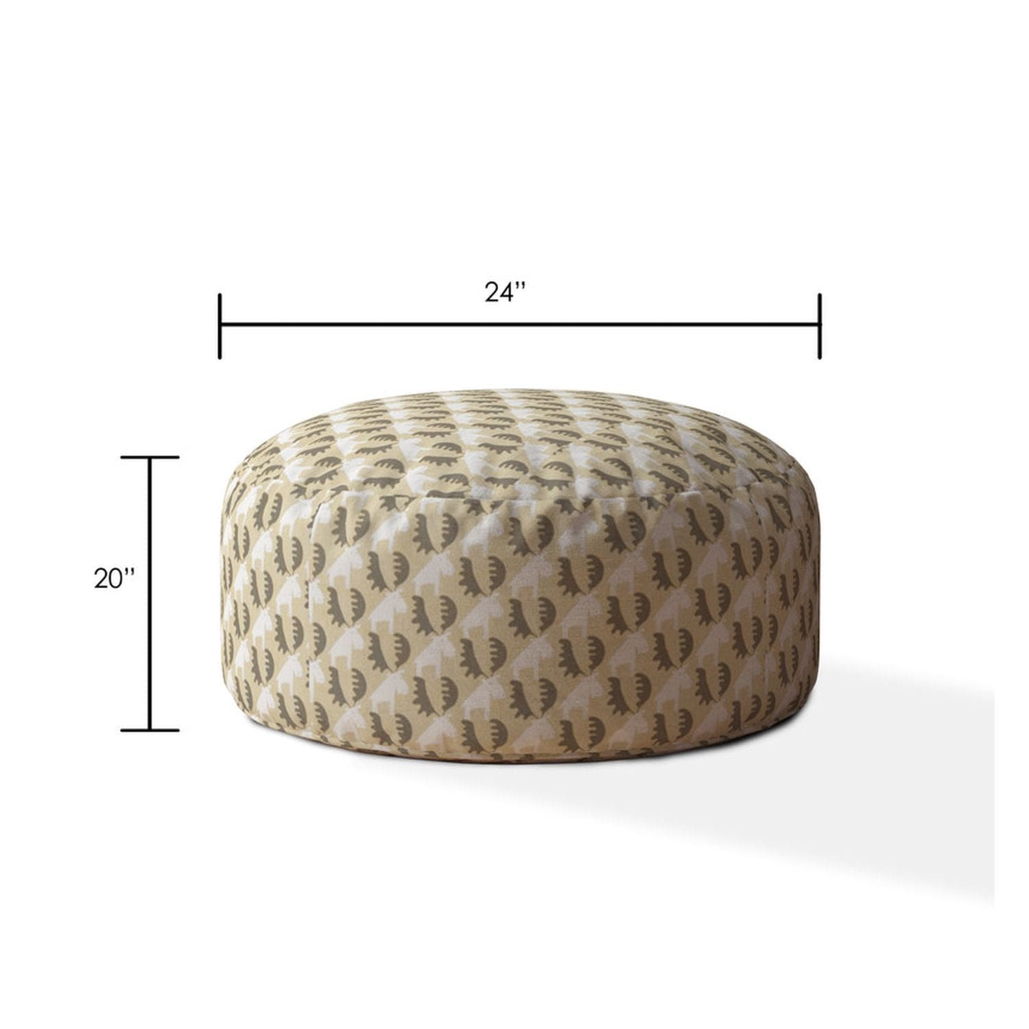 Indoor MOOSEVILLE Blue/Taupe/Camel Tan Round Zipper Pouf - Stuffed - Extra Beads Included! - 24in dia x 20in tall