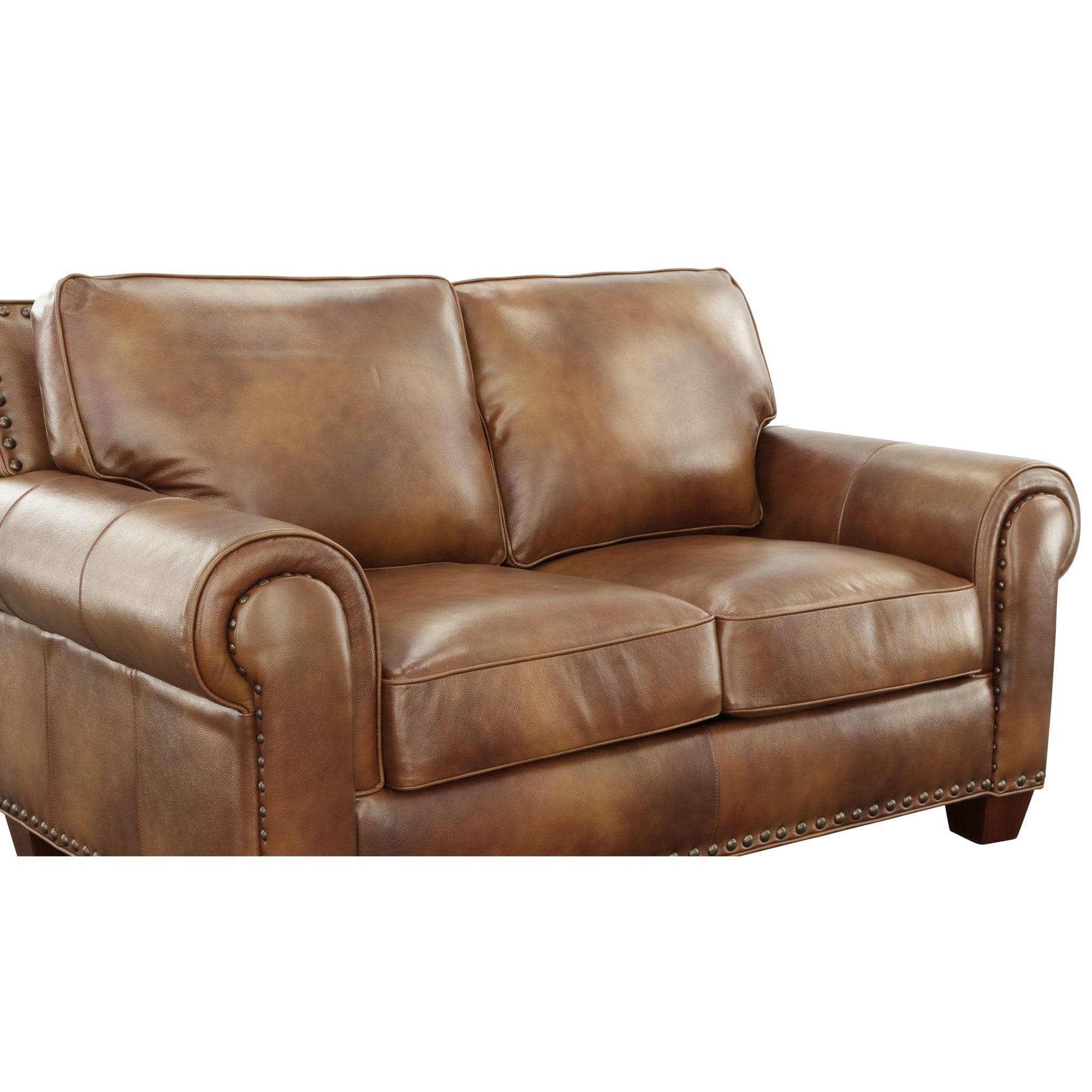 Rustic Leather Collection Loveseat - Premium Construction, Nail-Head Trim - Maximum Comfort and Style