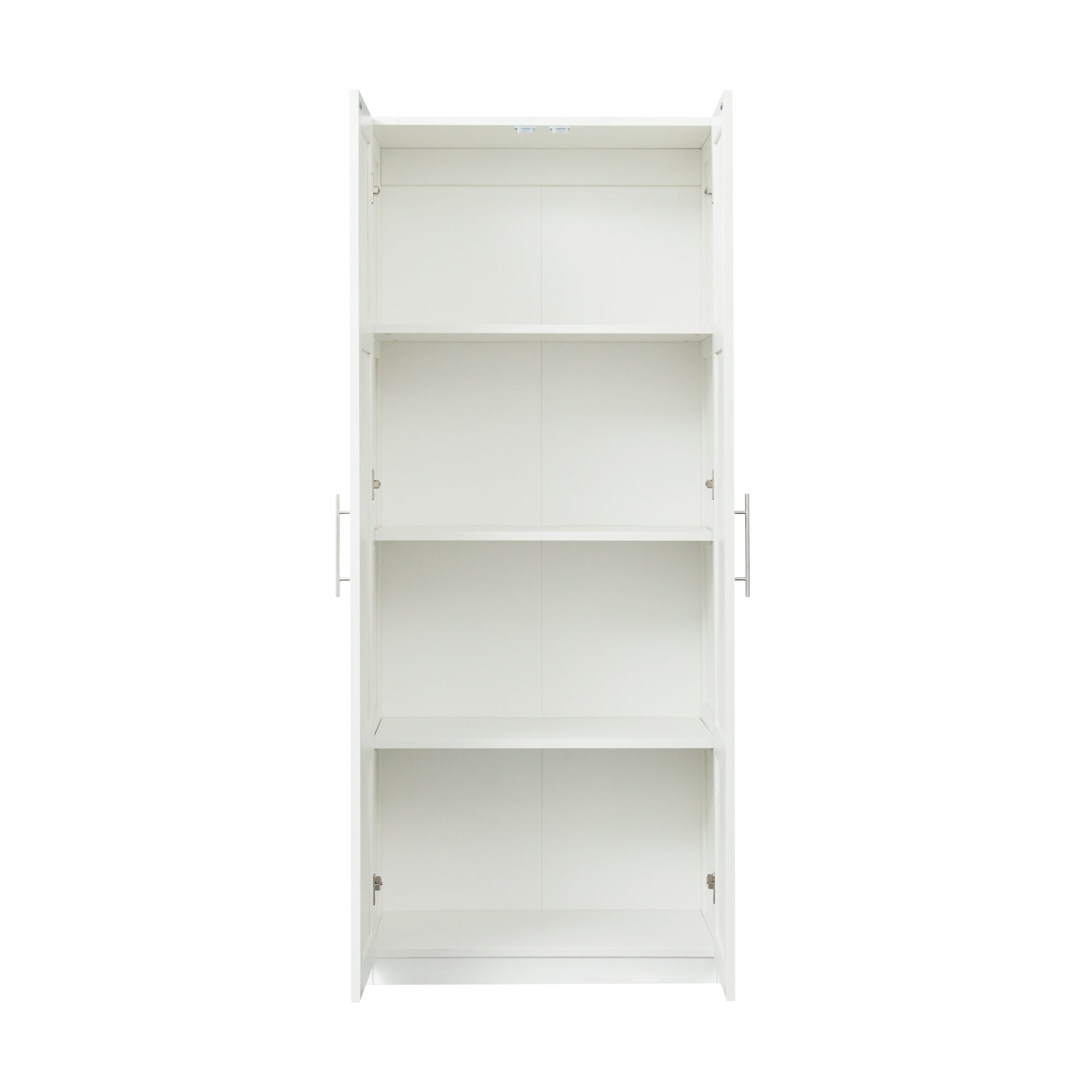 High wardrobe and kitchen cabinet with 2 doors and 3 partitions to separate 4 storage spaces,white