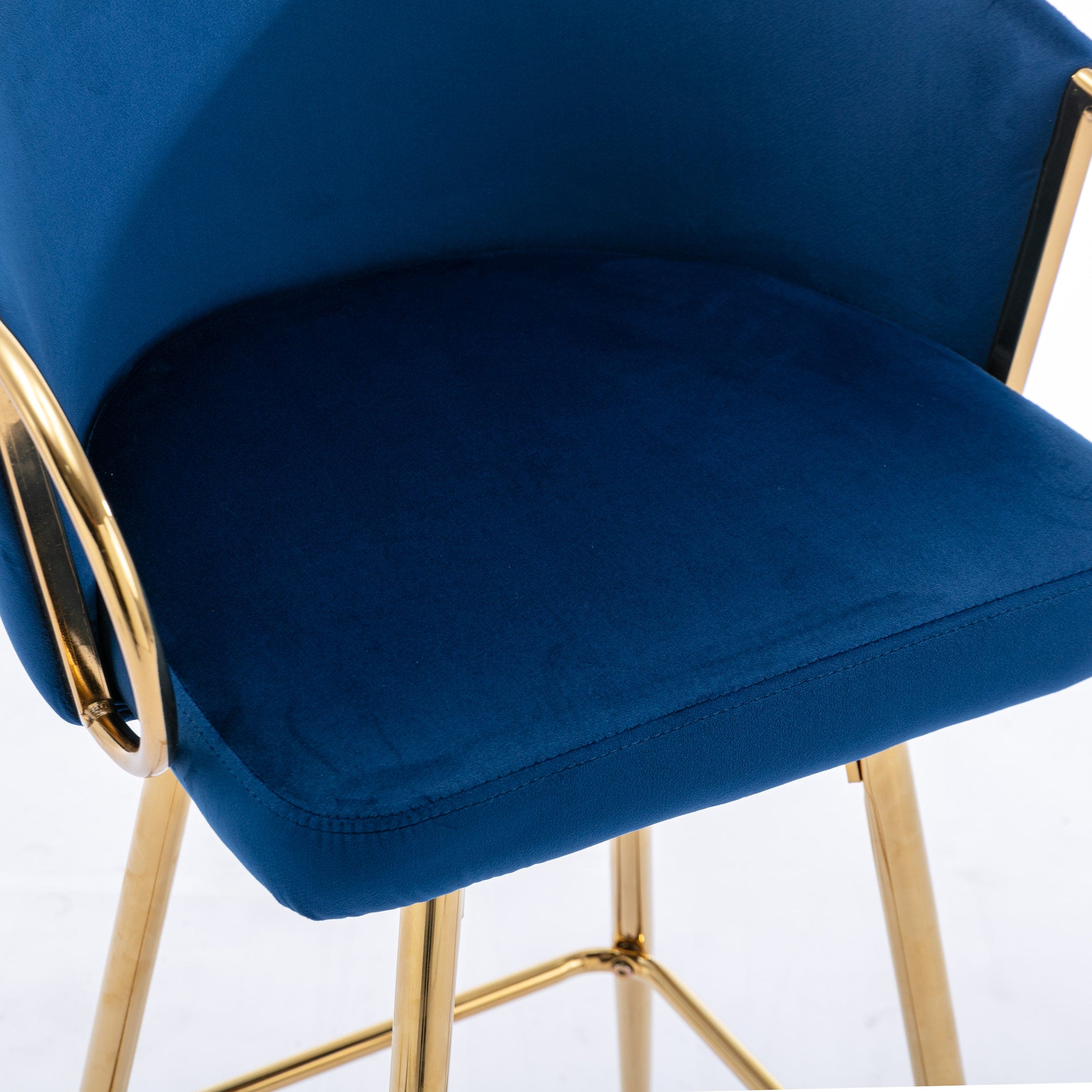 30 Inch Set of 2 Bar Stools,with Chrome Footrest and Base Velvet + Golden Leg Simple Bar Stool,BLUE