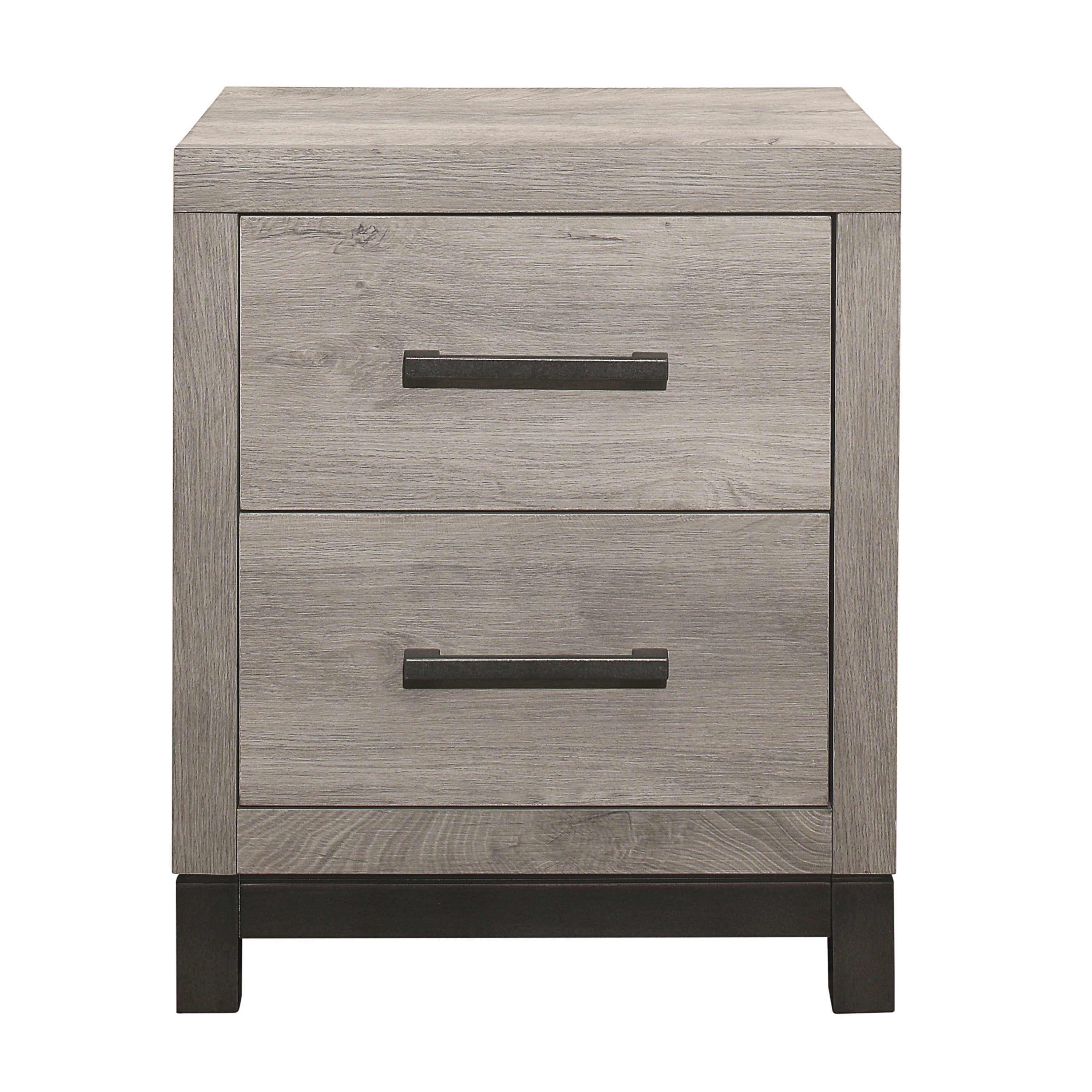 Attractive Gray Finish 1pc Nightstand of 2x Drawers Metal Bar Hardware Premium Melamine Board Wooden Bedroom Furniture