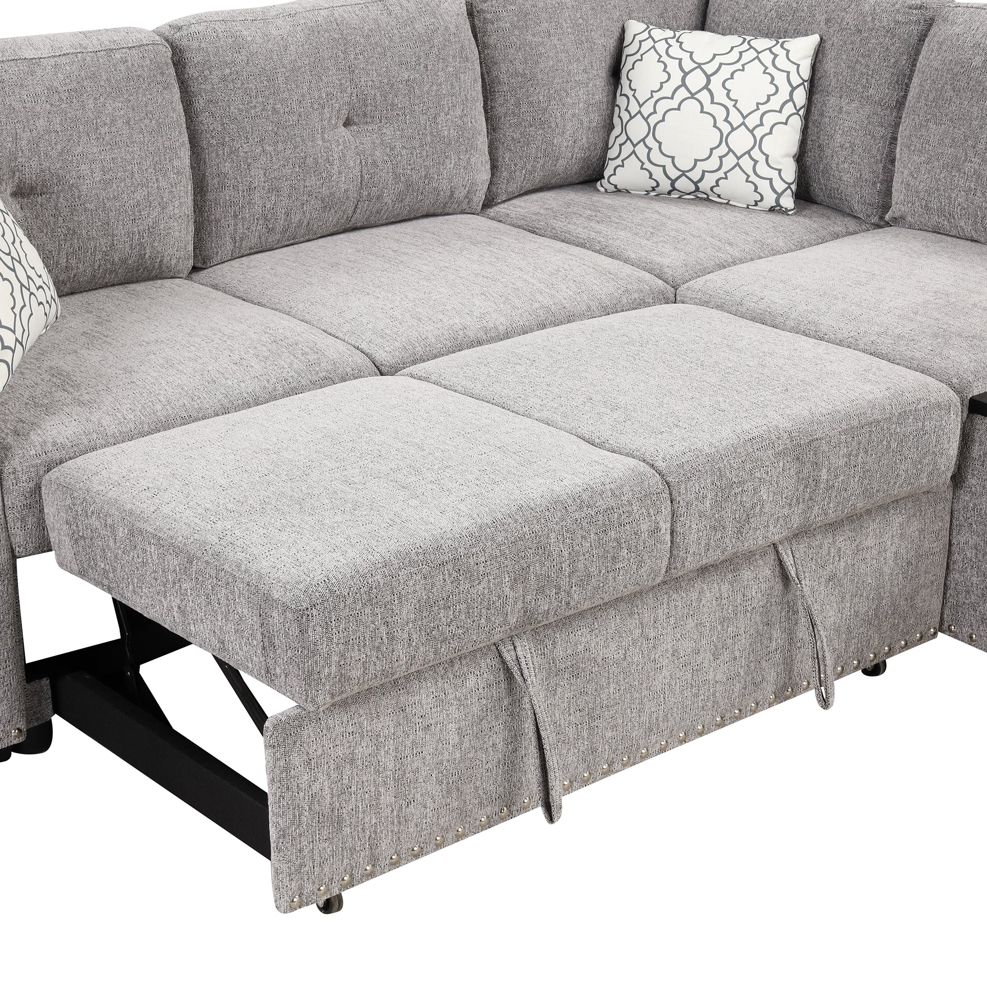 Sofa Bed L-Shaped Corner Sofa, Light Gray