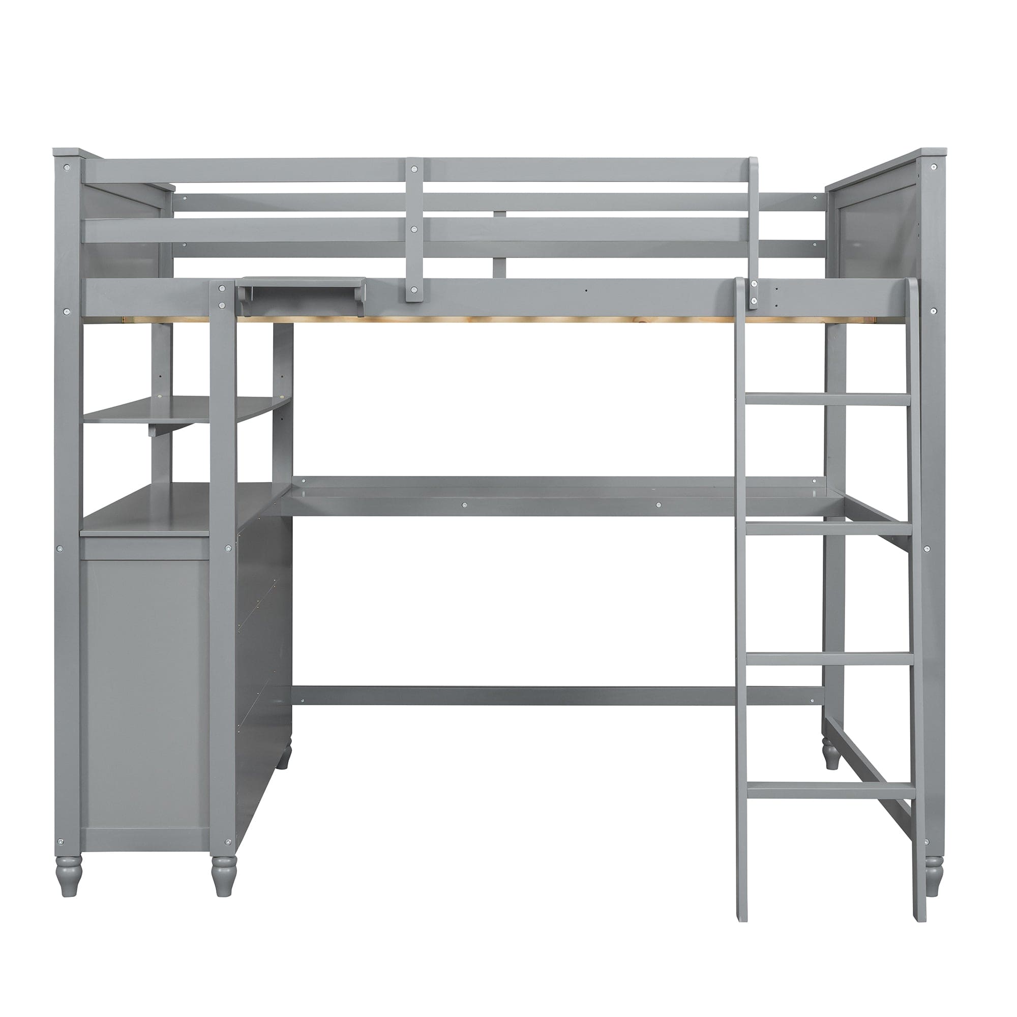 Full size Loft Bed with Drawers and Desk, Wooden Loft Bed with Shelves - Gray(OLD SKU:LT001529AAE)