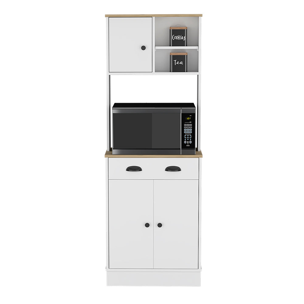 Microwave Storage Stand with 3-Doors and Drawer Arlington, White / Macadamia Finish