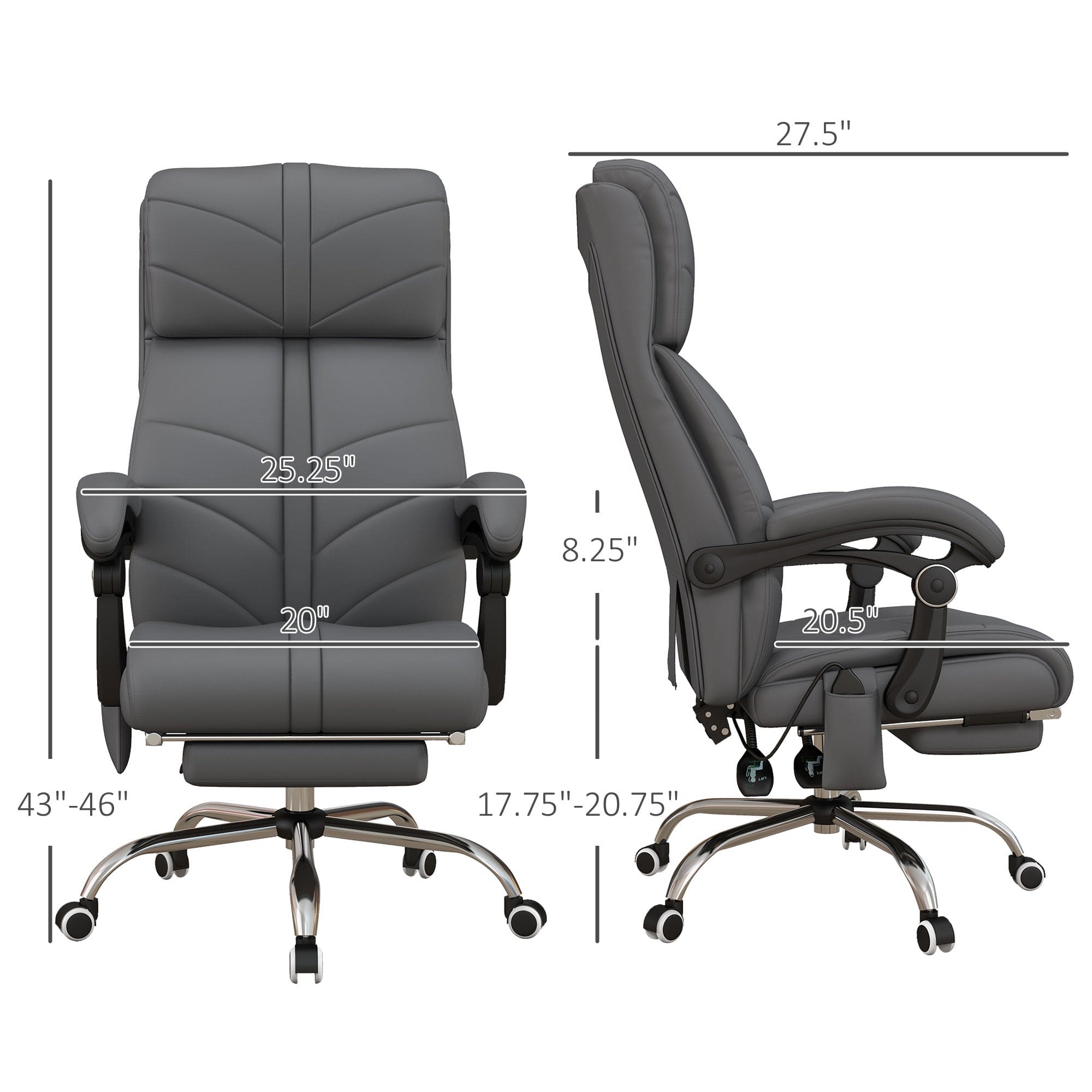 Vinsetto Executive Massage Office Chair with 4 Vibration, Computer Desk Chair, PU Leather Heated Reclining Chair with Adjustable Height, Swivel Wheels, Gray