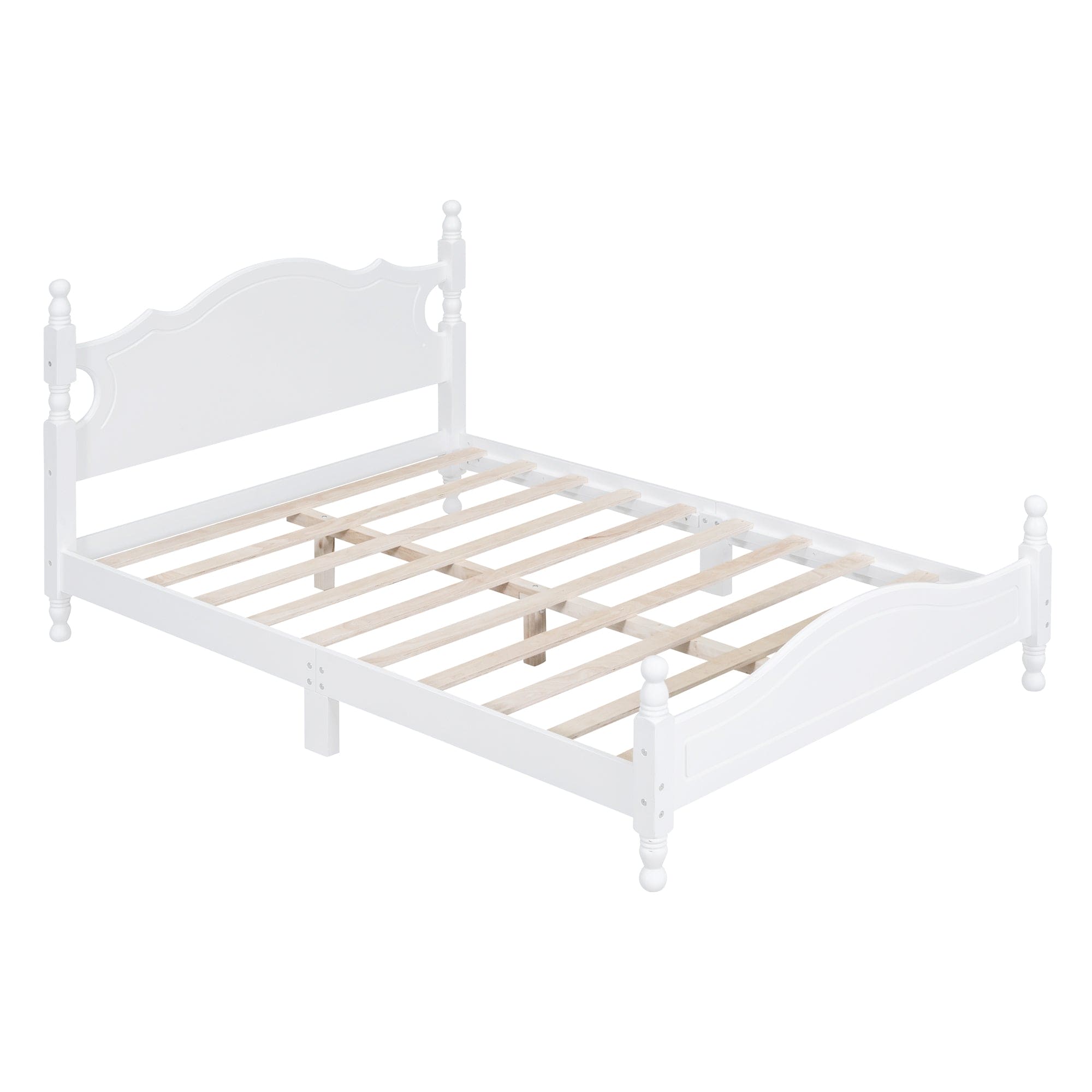 Full Size Wood Platform Bed Frame,Retro Style Platform Bed with Wooden Slat Support,White