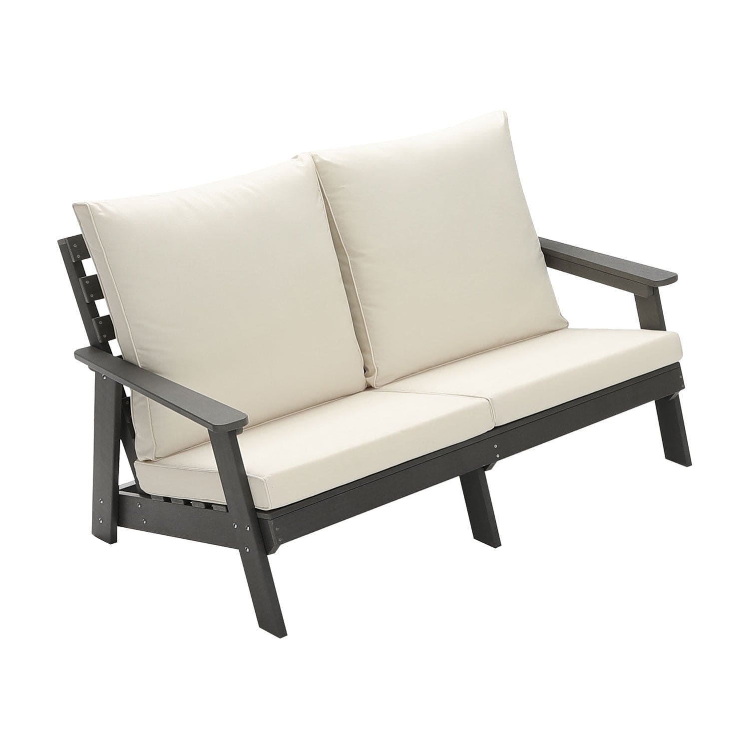 HIPS Loveseat with Cushion, Wood Grain Outdoor Garden Sofa, Grey/Beige