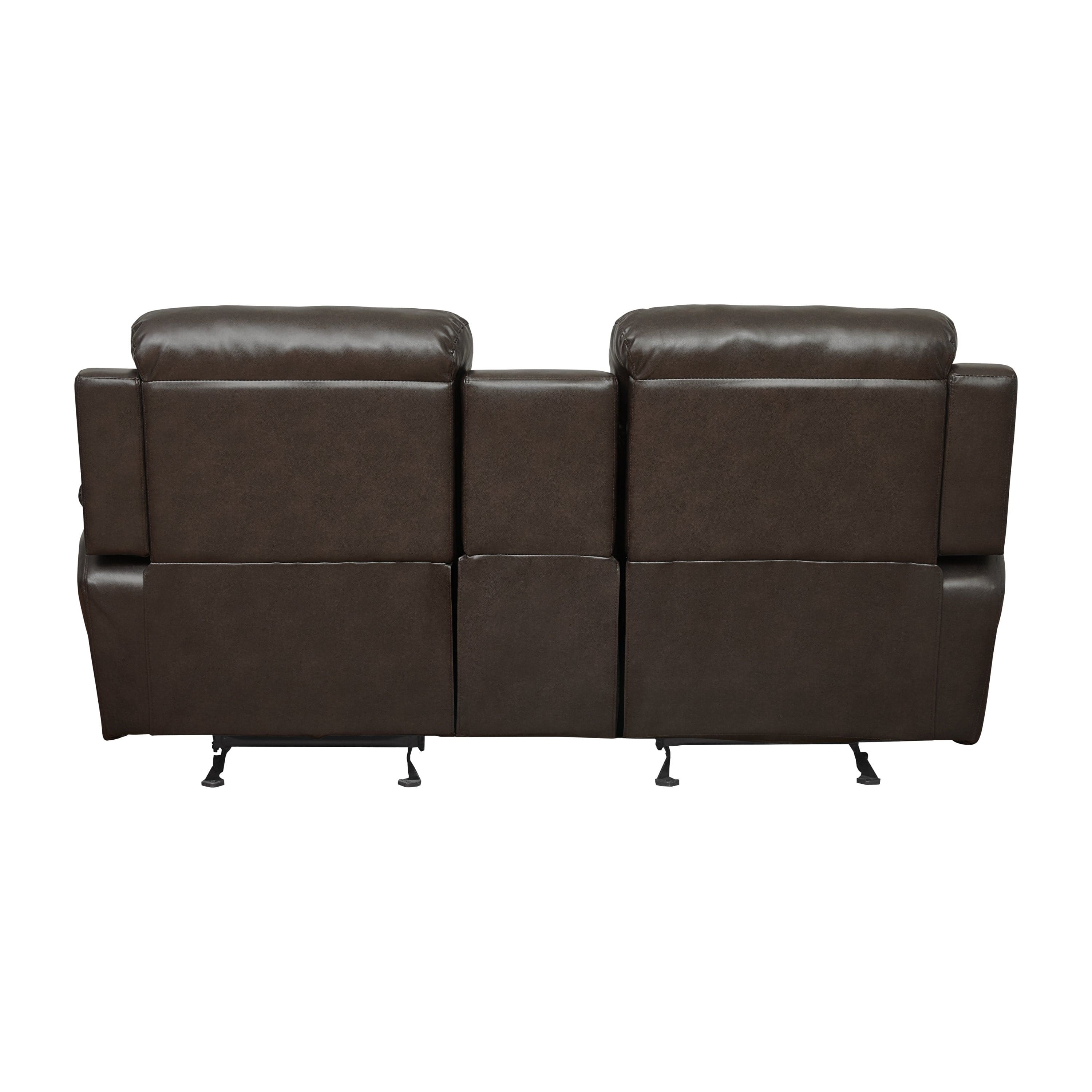 Double Glider Reclining Love Seat with Center Console Brown Faux Leather Upholstered Contemporary Living Room Furniture