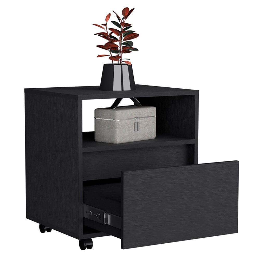 Nightstand Munyochi, One Drawer, Black Wengue Finish