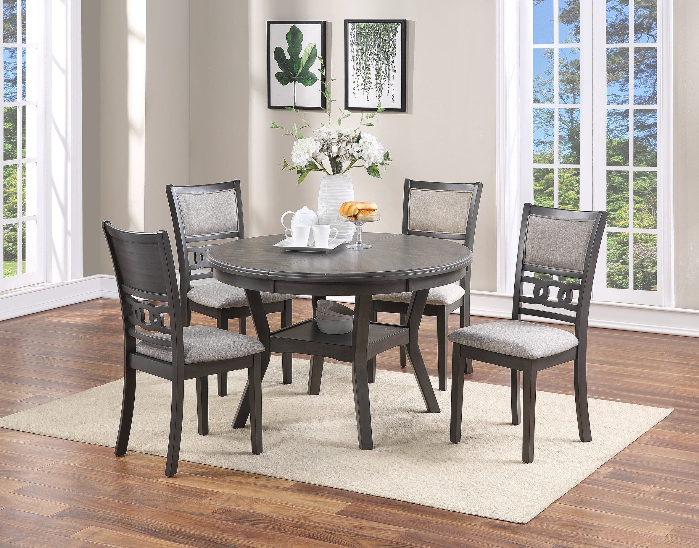 Dining Room Furniture Grey Finish Set of 2 Side Chairs Cushion Seats Unique Back Kitchen Breakfast Chairs