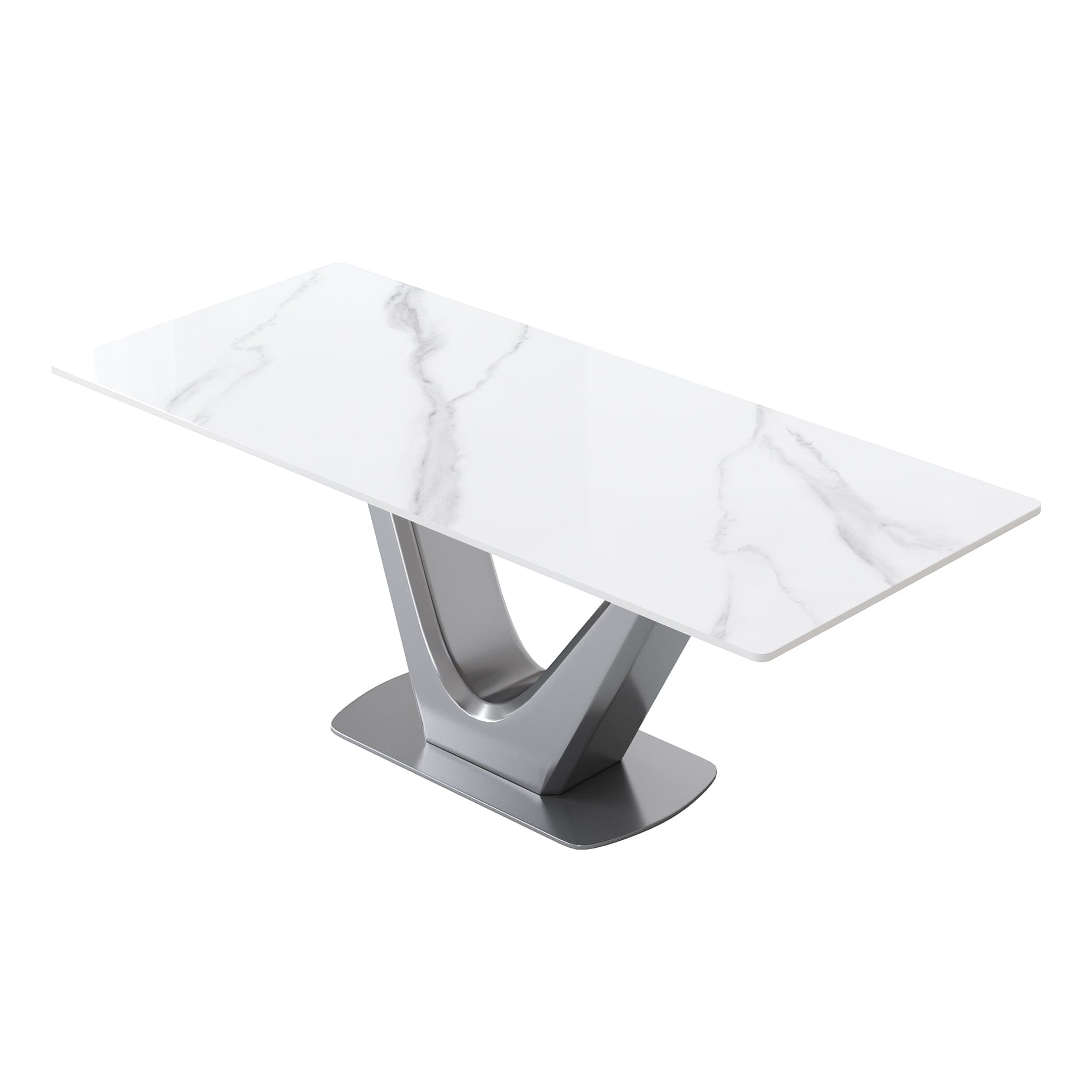 78.74 "modern artificial stone white panel gray V-shaped metal legs-can accommodate 8 people.