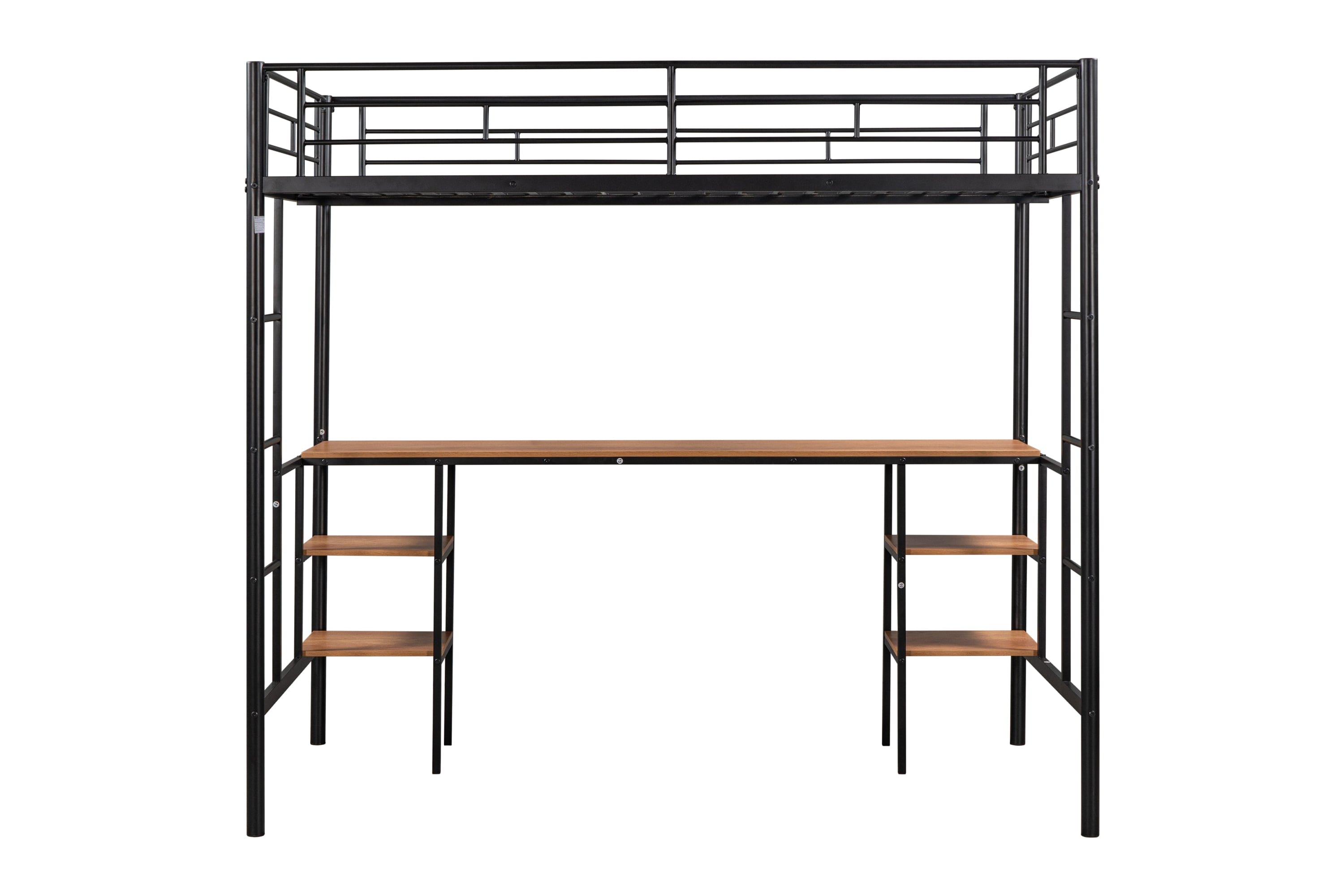 Twin-size Loft Bed with Table & Shelves/ Heavy-duty Sturdy Metal/ Built-in Table & Shelves/ Noise Reduced/ Safety Guardrail/ 2 Side Ladders/ CPC Certified/ No Box Spring Needed